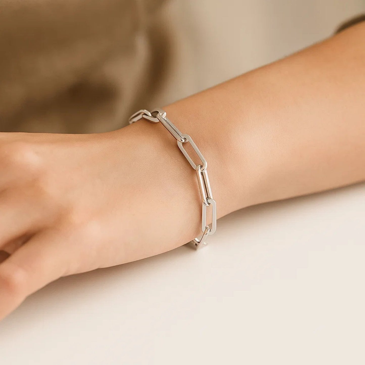 14K White Gold Extra Wide Paperclip Chain Bracelet – 6.10mm, 7.5 Inch