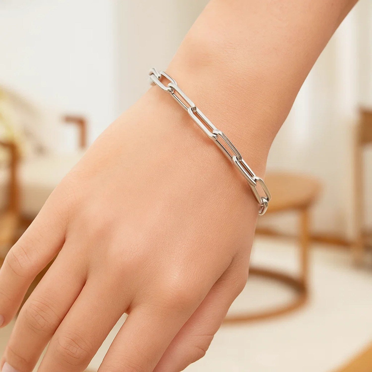 14K White Gold Extra Wide Paperclip Chain Bracelet – 6.10mm, 7.5 Inch