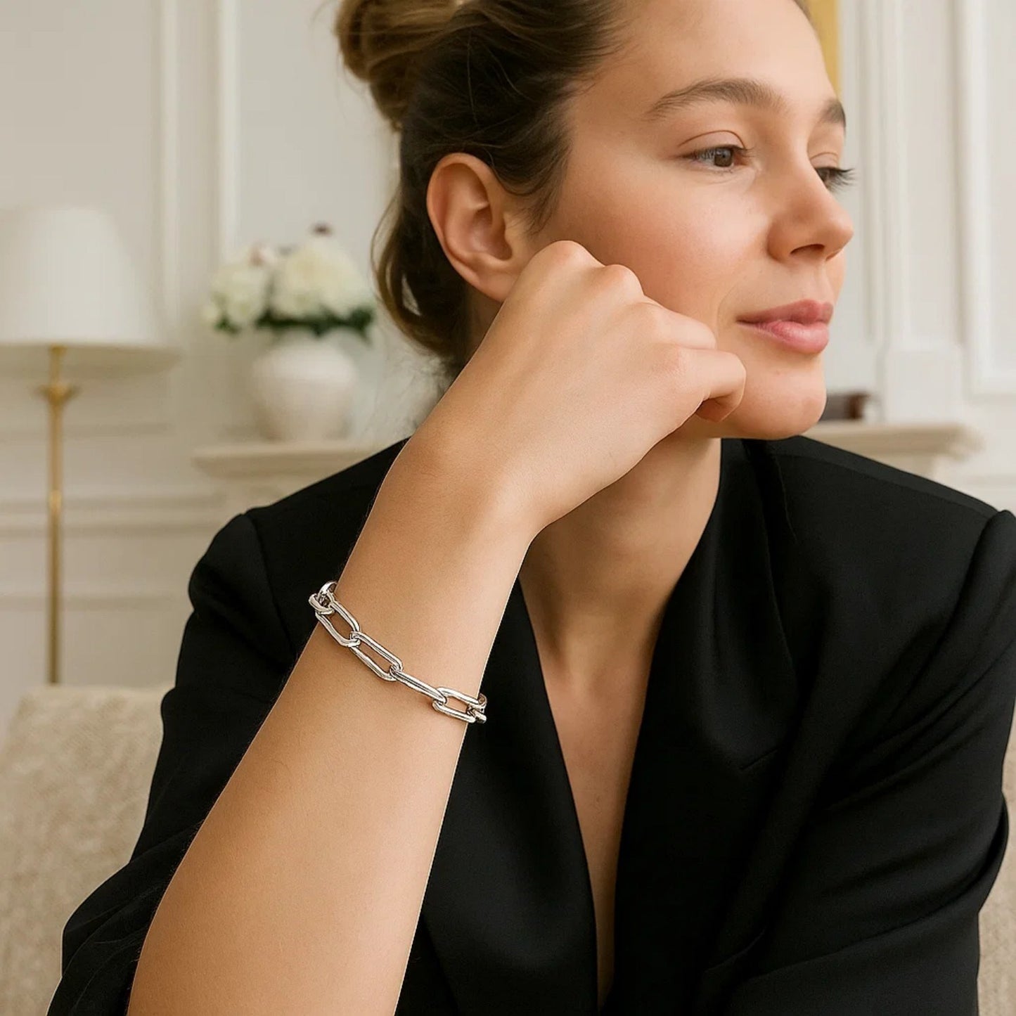 14K White Gold Extra Wide Paperclip Chain Bracelet – 6.10mm, 7.5 Inch