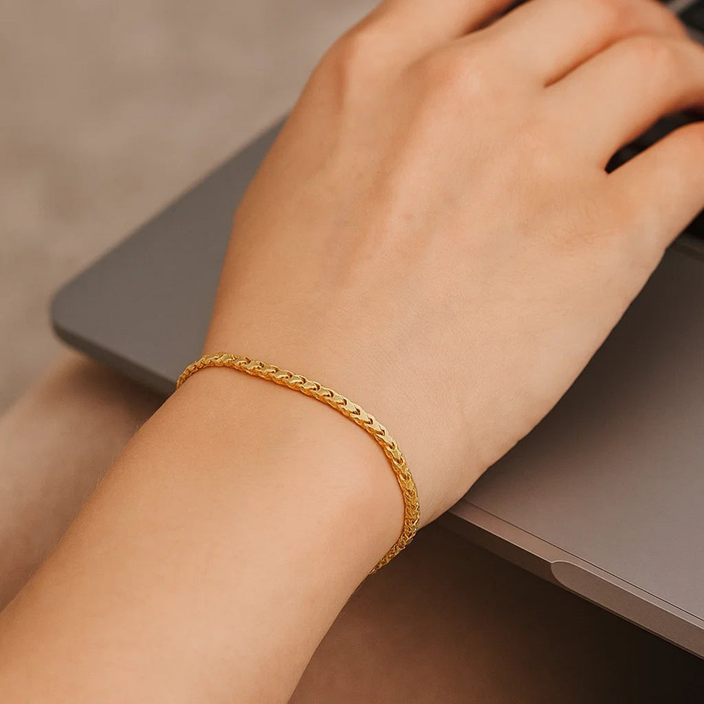 14K Yellow Gold Solid Diamond Cut Round Franco Bracelet (2.20mm)