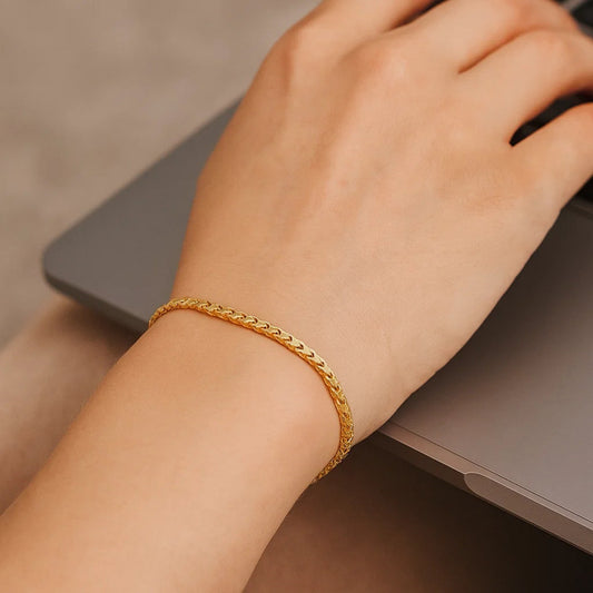 14K Yellow Gold Solid Diamond Cut Round Franco Bracelet (2.20mm)