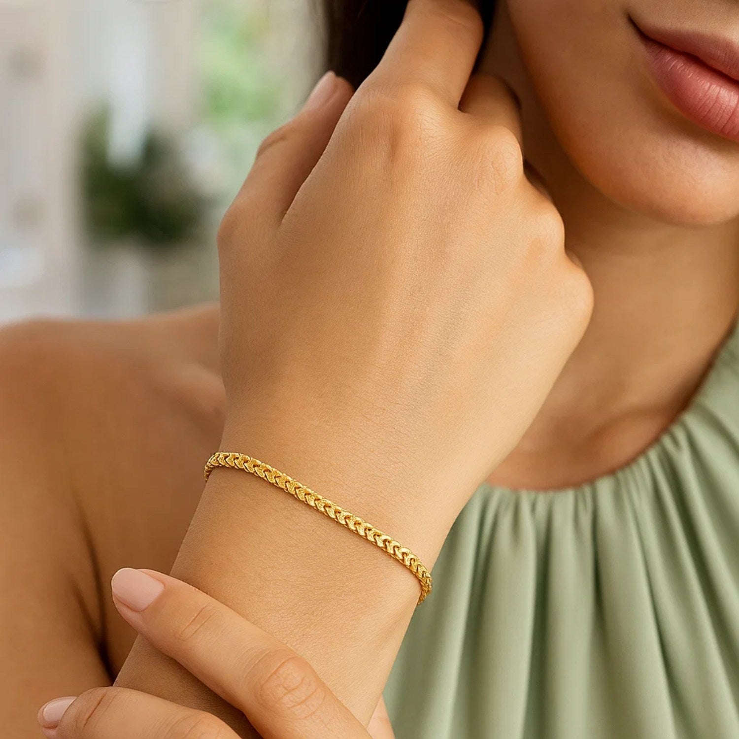 14K Yellow Gold Solid Diamond Cut Round Franco Bracelet (2.20mm)