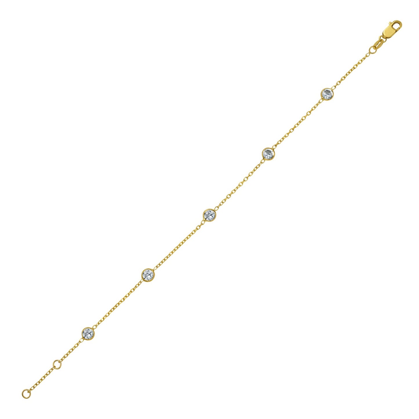 14K Yellow Gold CZ Station Chain Bracelet