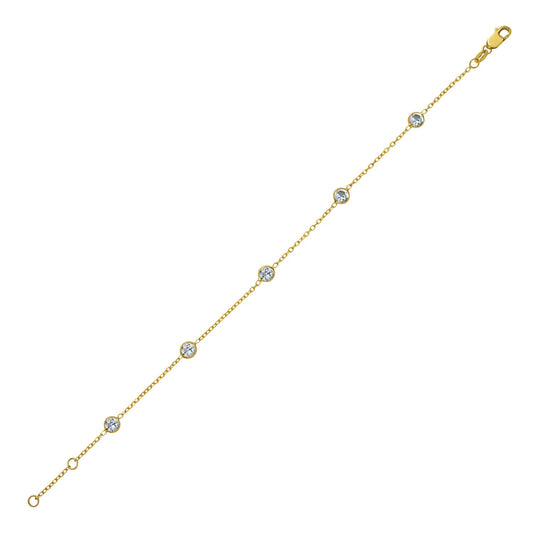 14K Yellow Gold CZ Station Chain Bracelet