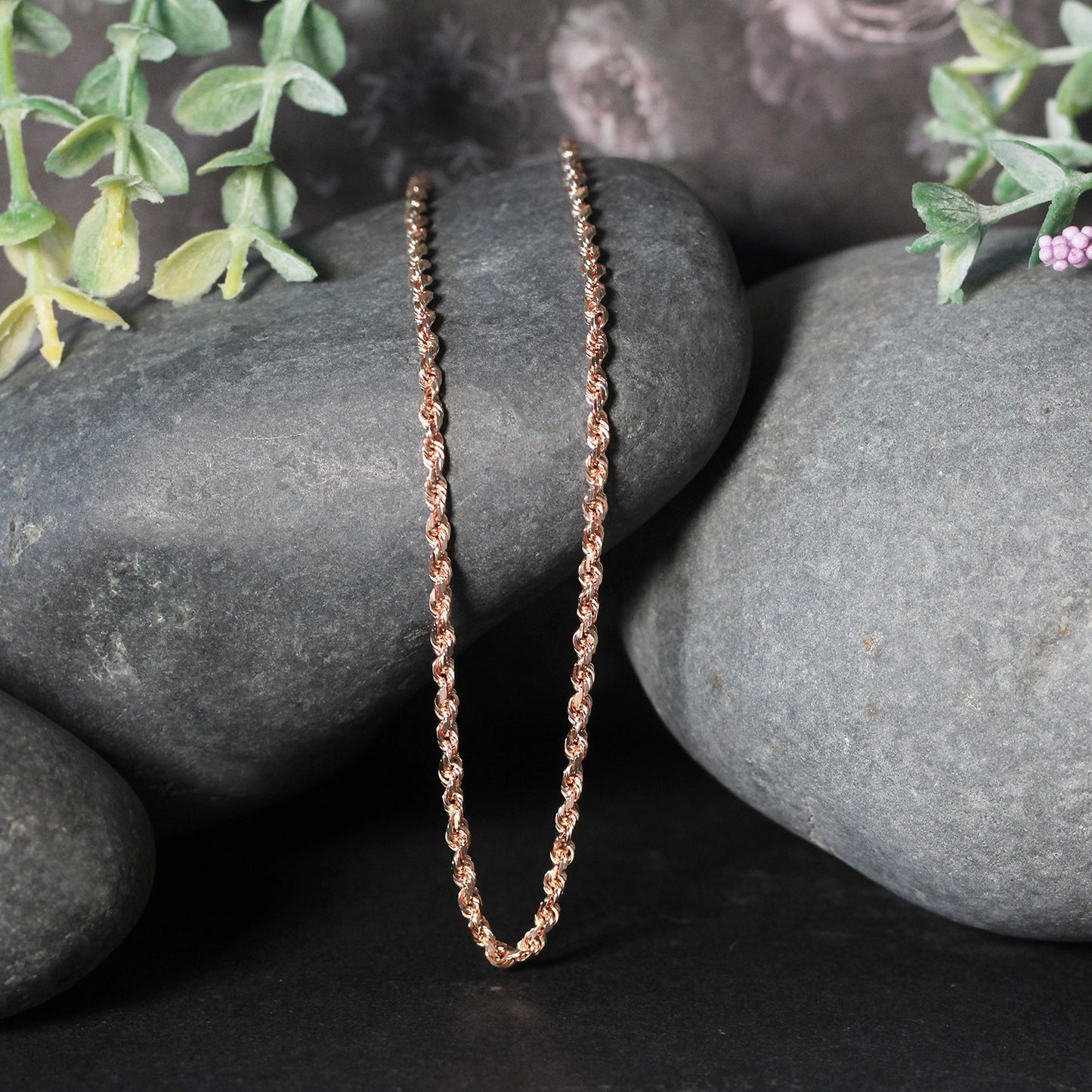14K Rose Gold Solid Diamond Cut Rope Chain (2.30mm)