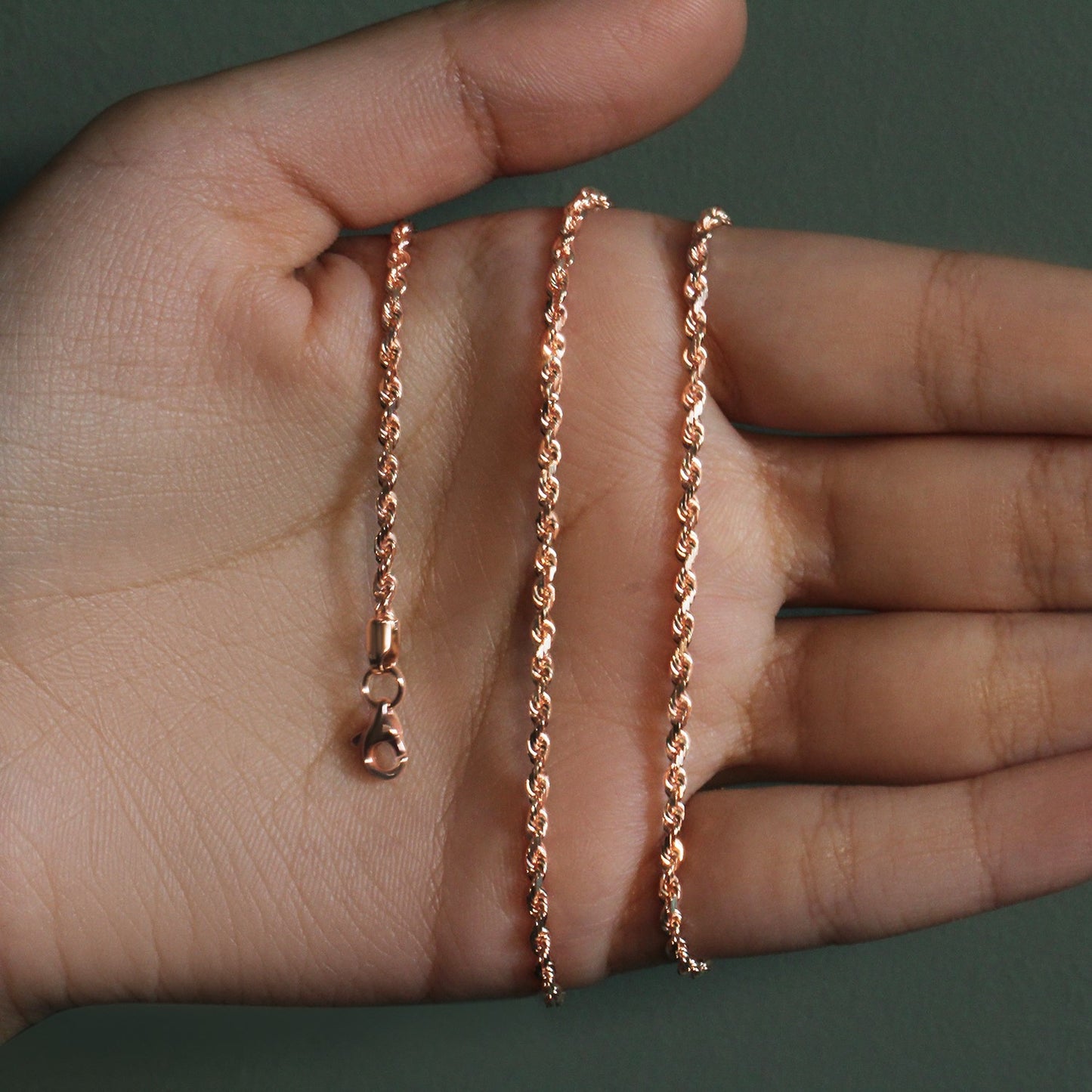14K Rose Gold Solid Diamond Cut Rope Chain (2.30mm)