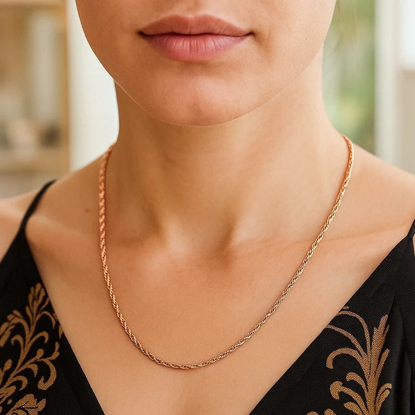 14K Rose Gold Solid Diamond Cut Rope Chain (2.30mm)