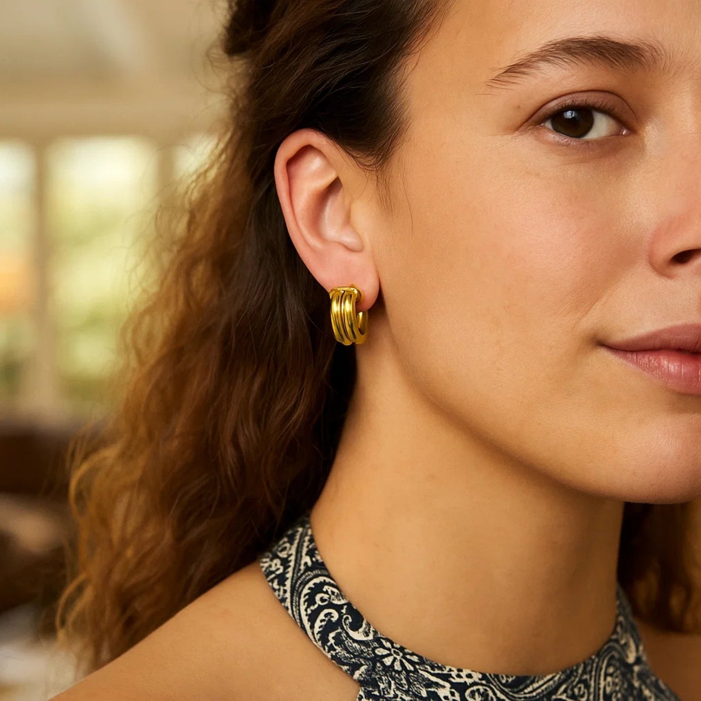 14K Yellow Gold Double Row Round Hoop Earrings (8.00 mm)