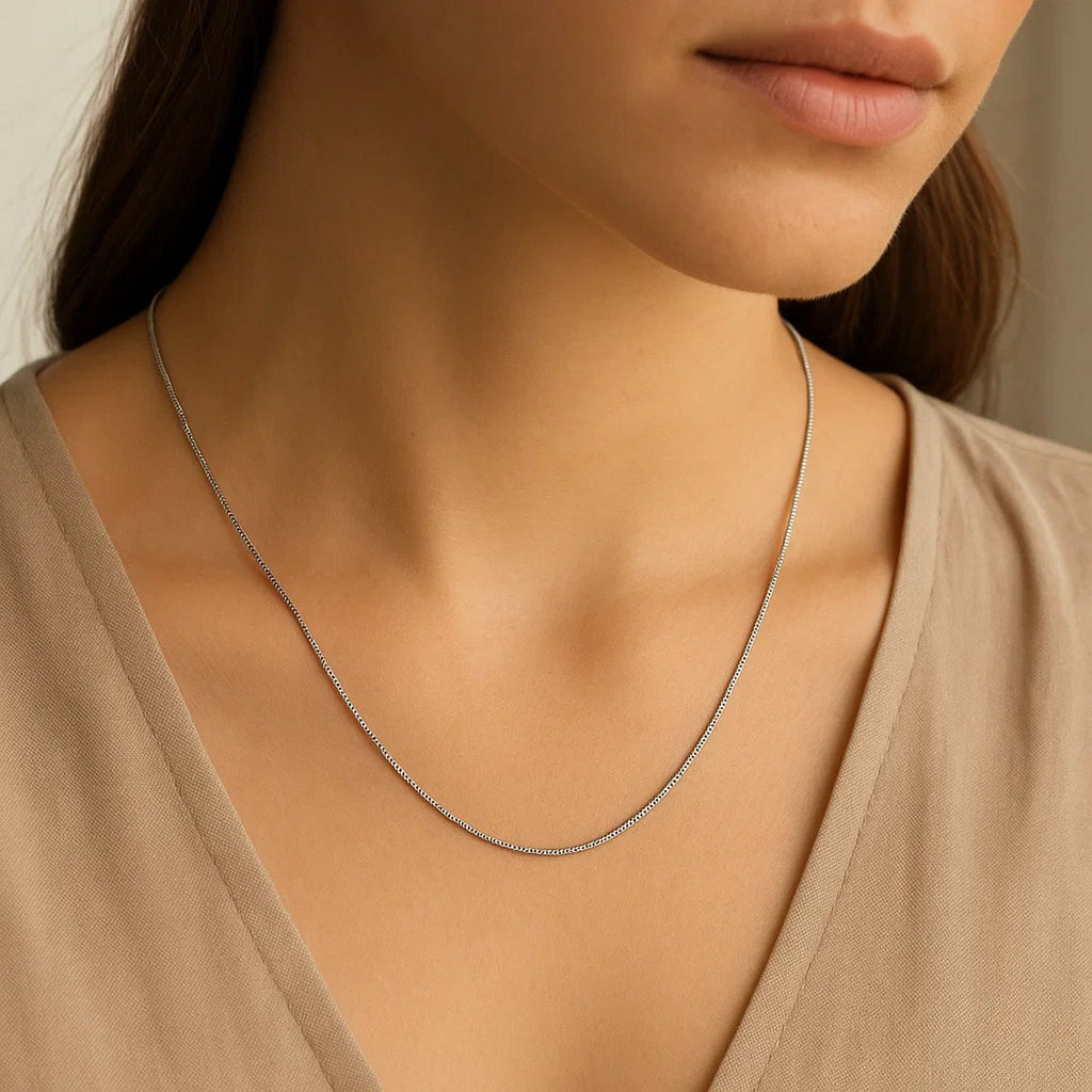 14K White Gold Classic Box Chain Necklace (0.45mm) – True Pure Gold