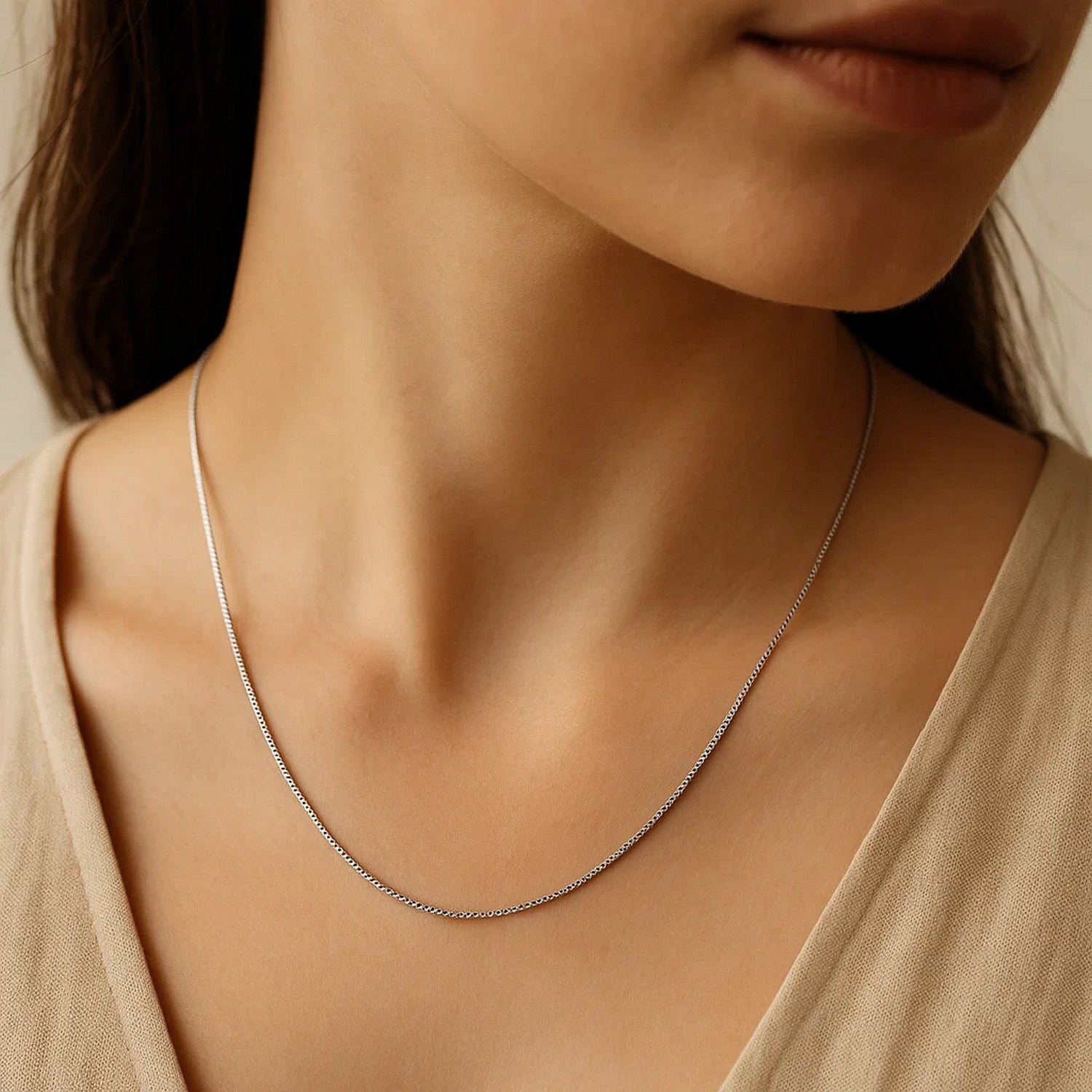 14K White Gold Classic Box Chain Necklace (0.45mm) – True Pure Gold