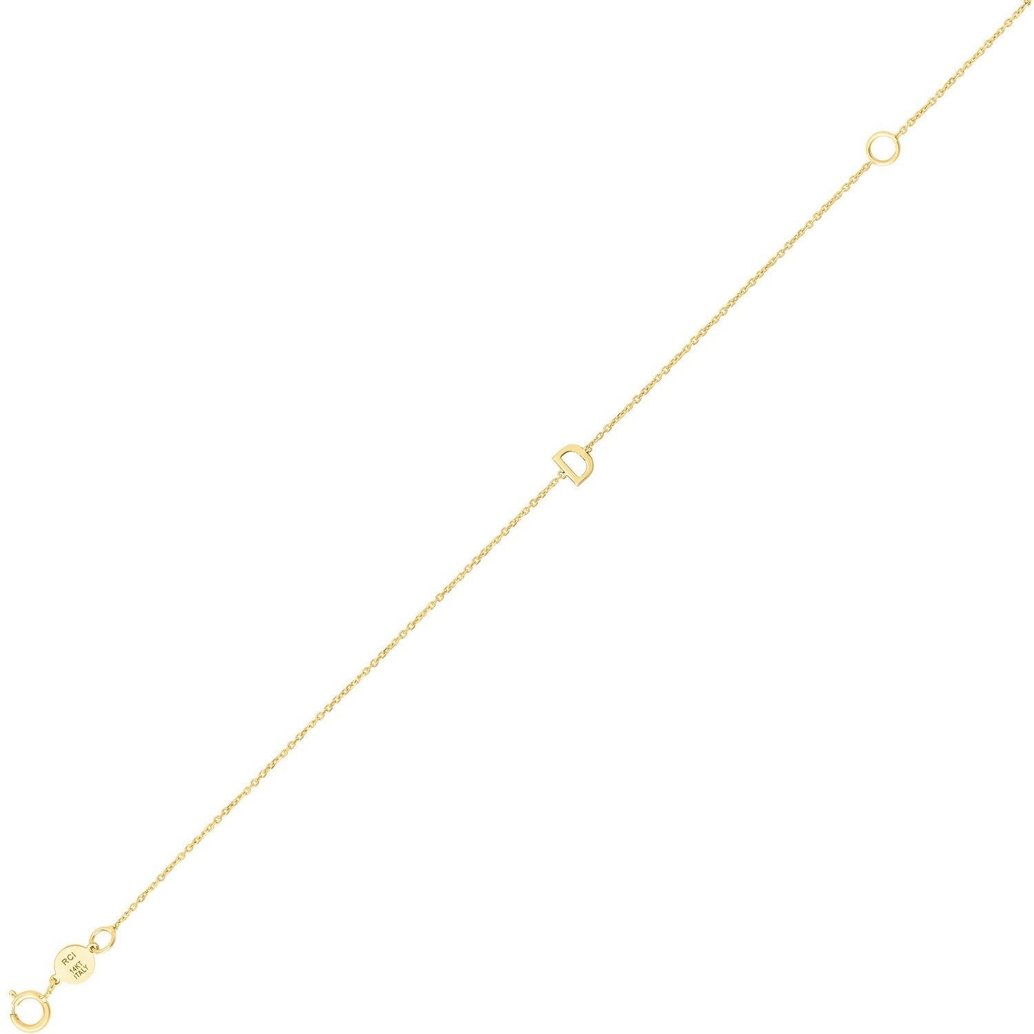 14K Yellow Gold Women's Mini Initial D Bracelet – 7 Inches – 14K Gold
