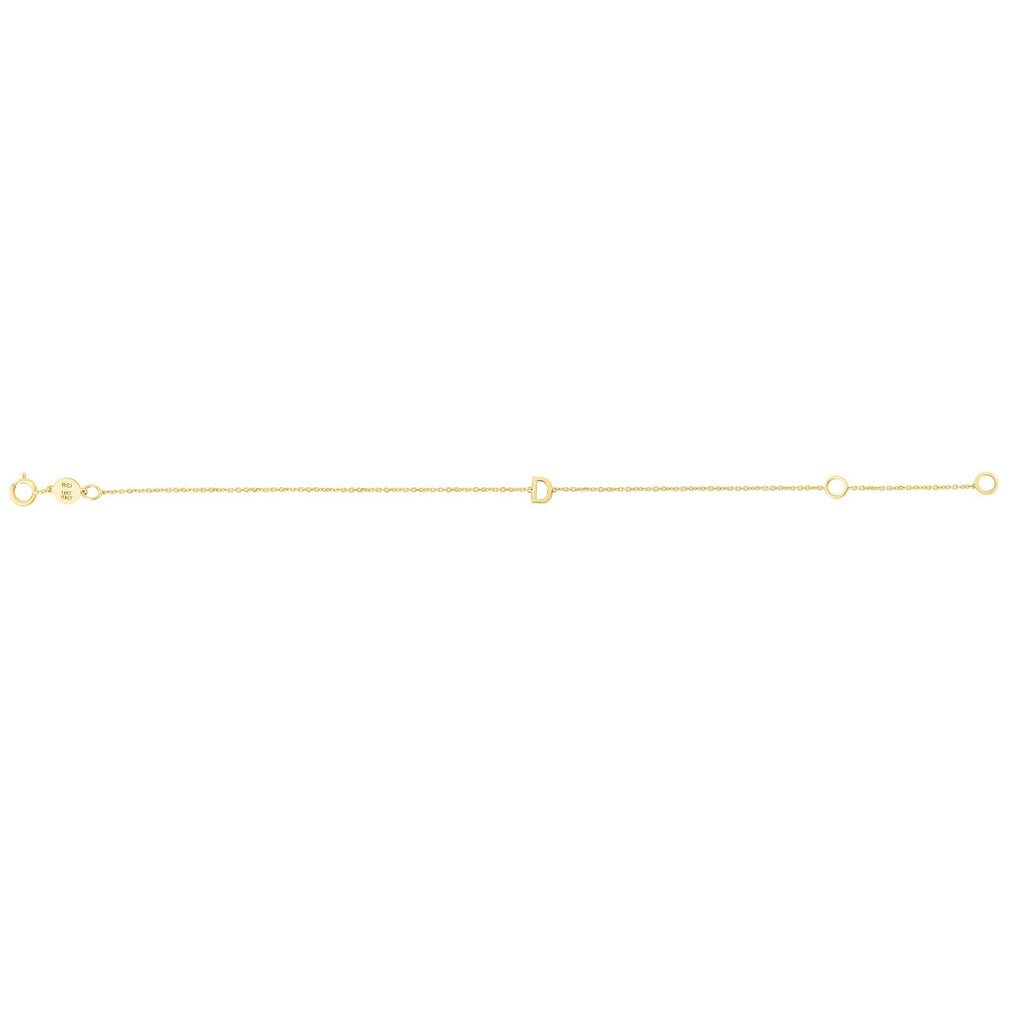 14K Yellow Gold Women's Mini Initial D Bracelet – 7 Inches – 14K Gold