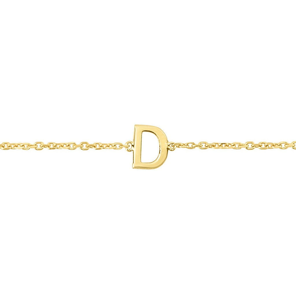 14K Yellow Gold Women's Mini Initial D Bracelet – 7 Inches – 14K Gold