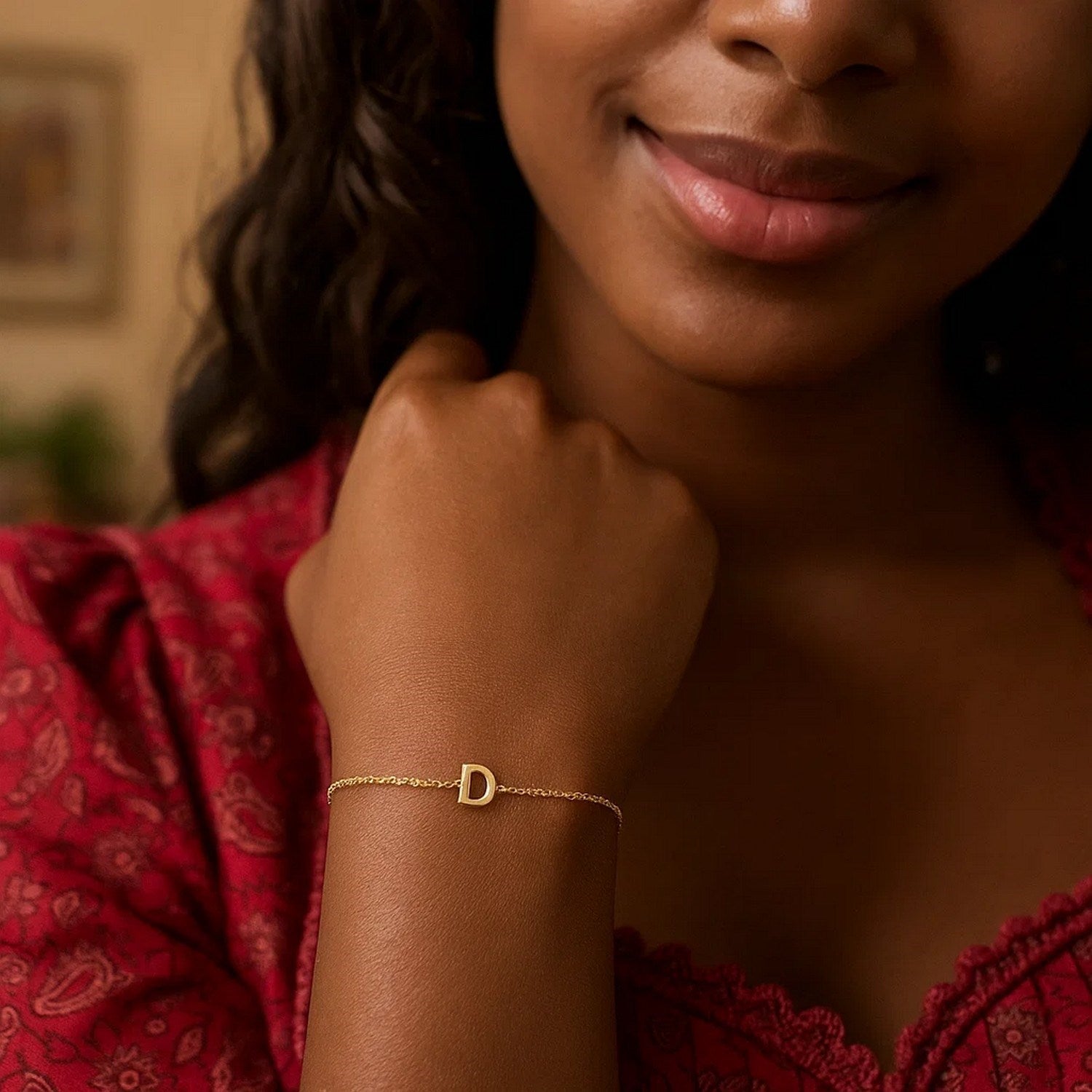 14K Yellow Gold Women's Mini Initial D Bracelet – 7 Inches – 14K Gold