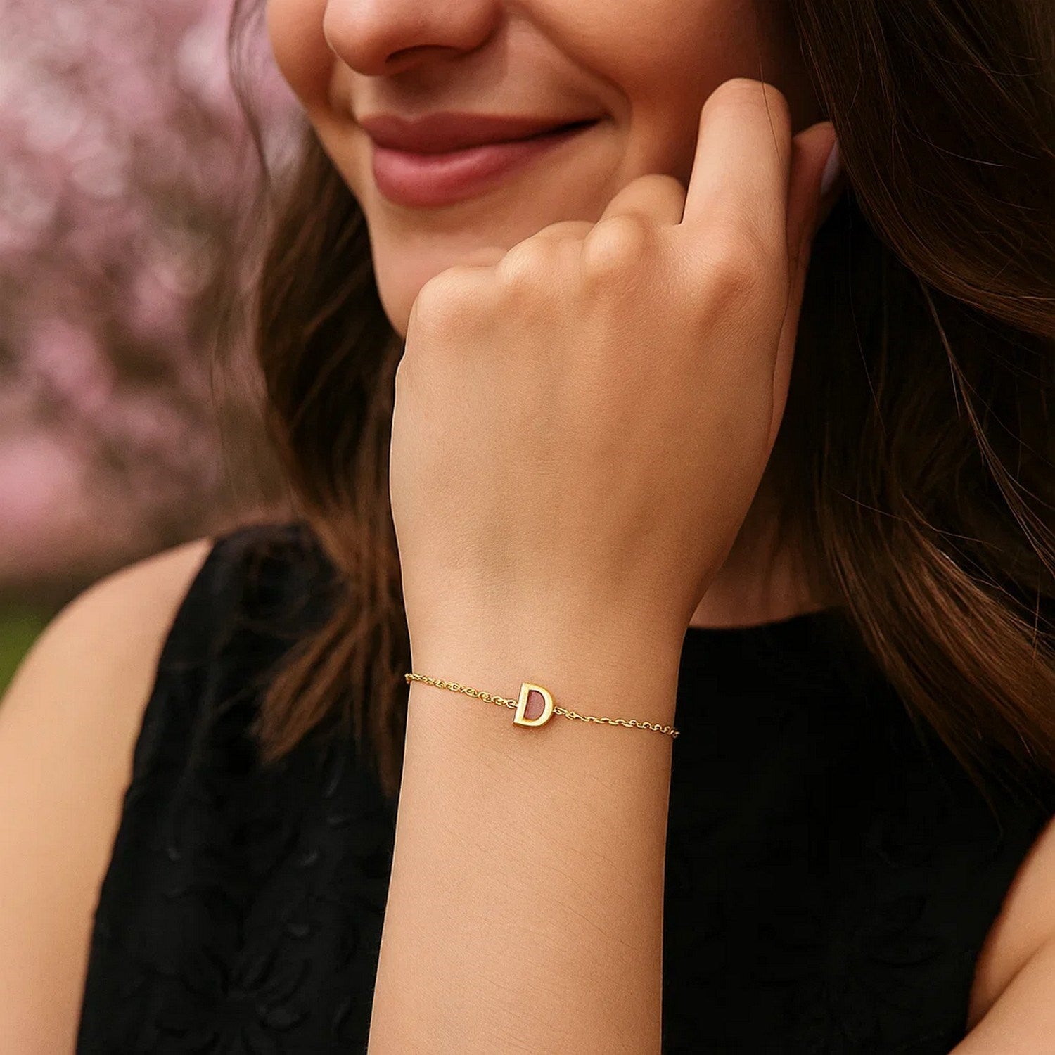 14K Yellow Gold Women's Mini Initial D Bracelet – 7 Inches – 14K Gold