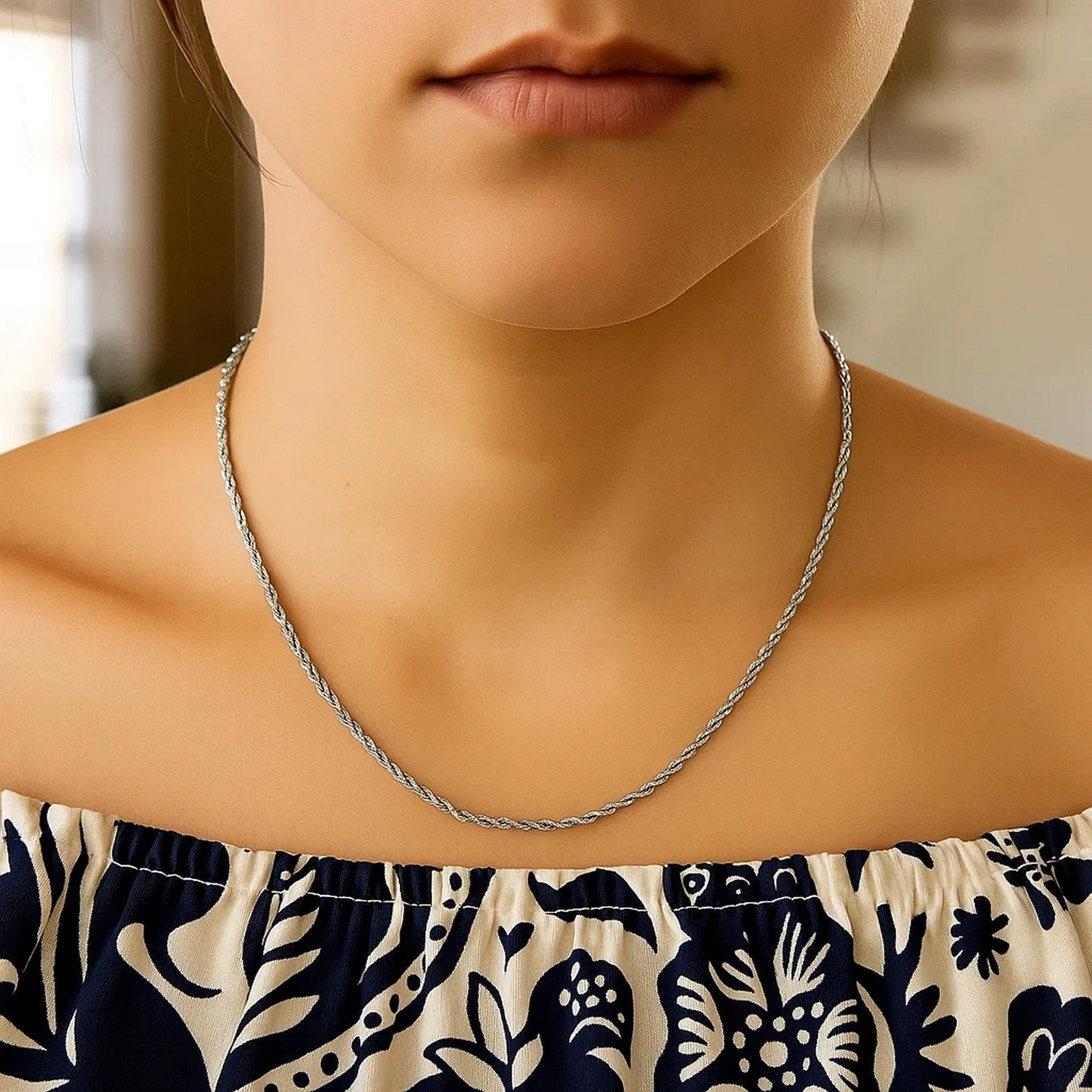 14K White Gold Light Rope Chain (2.00mm)