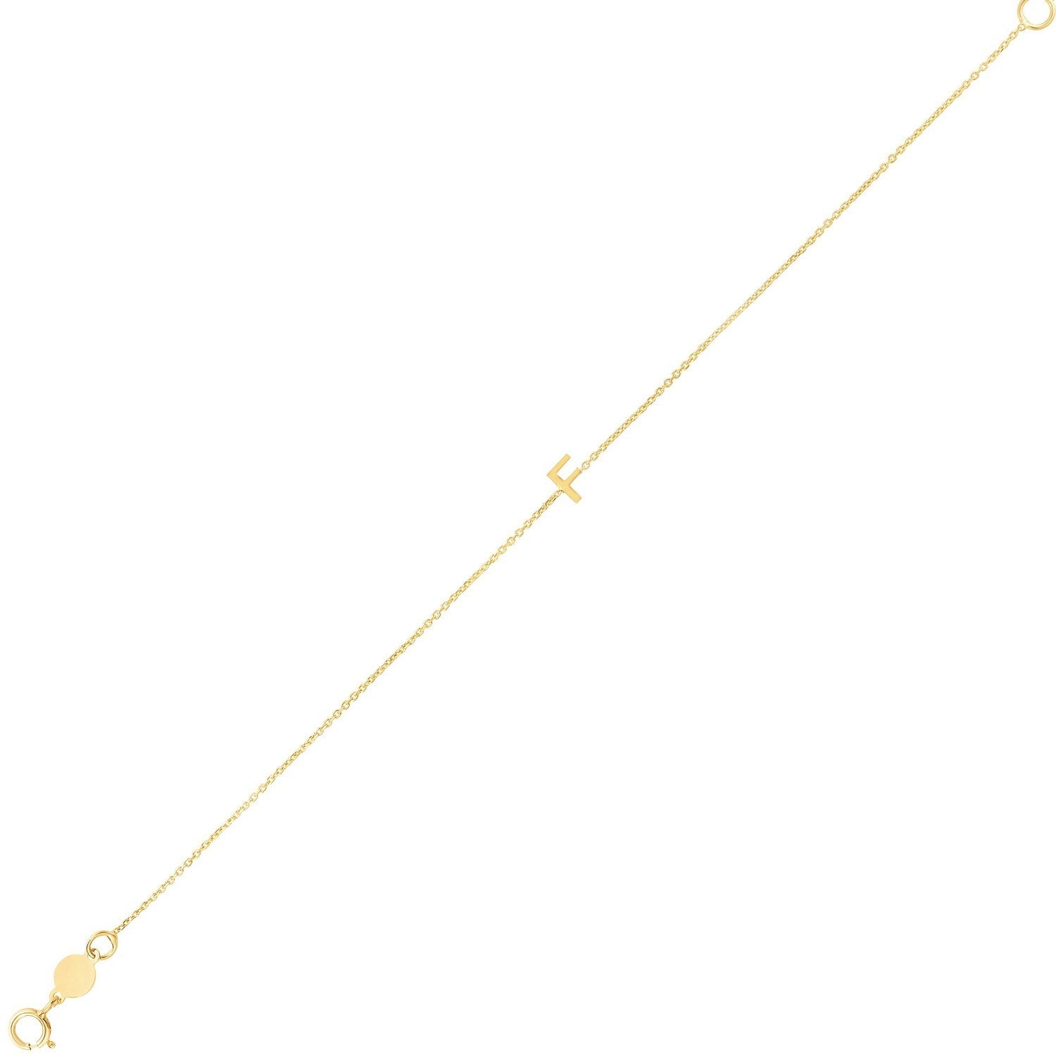 14K Yellow Gold Women's Mini Initial F Bracelet – 7 Inches – 14K Gold