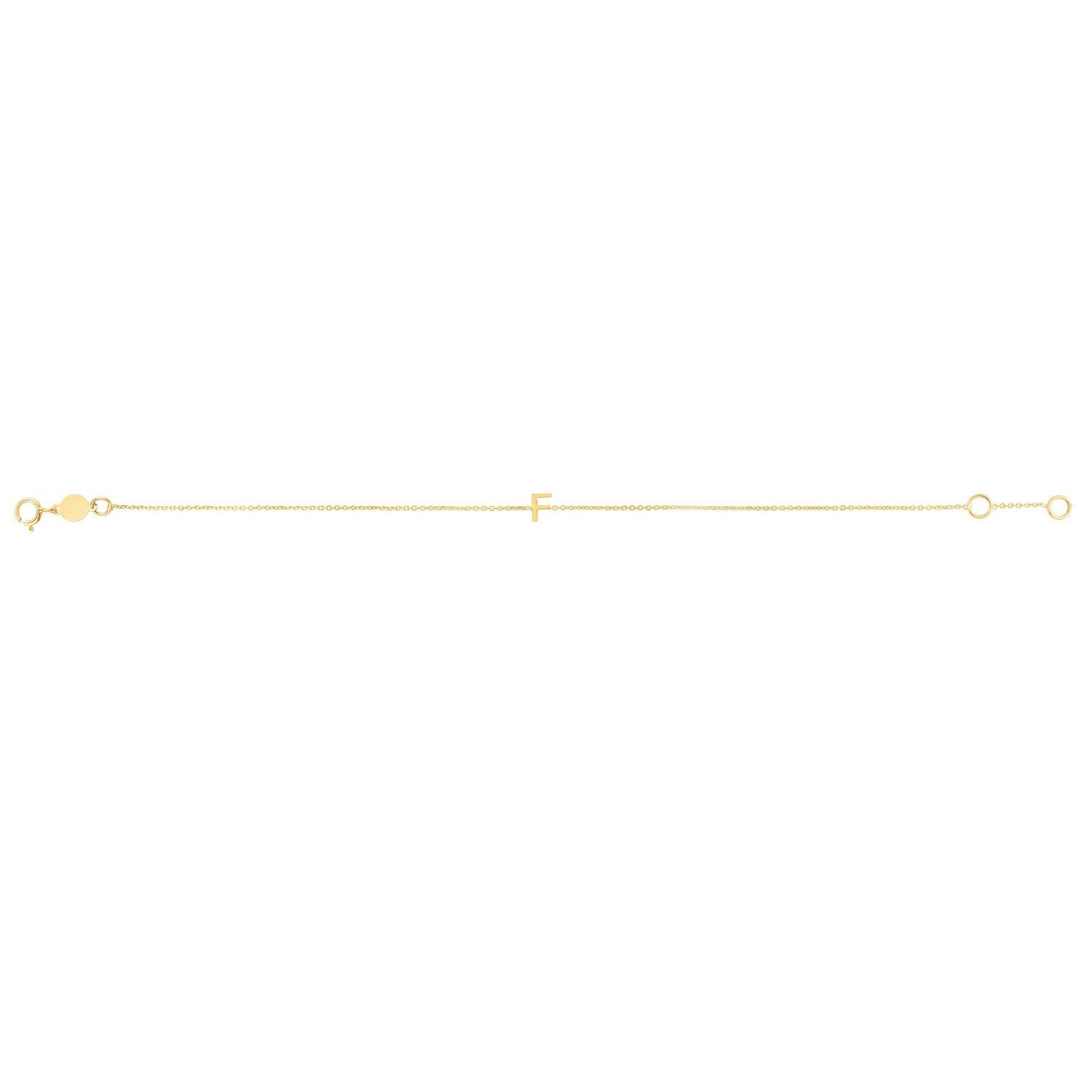 14K Yellow Gold Women's Mini Initial F Bracelet – 7 Inches – 14K Gold