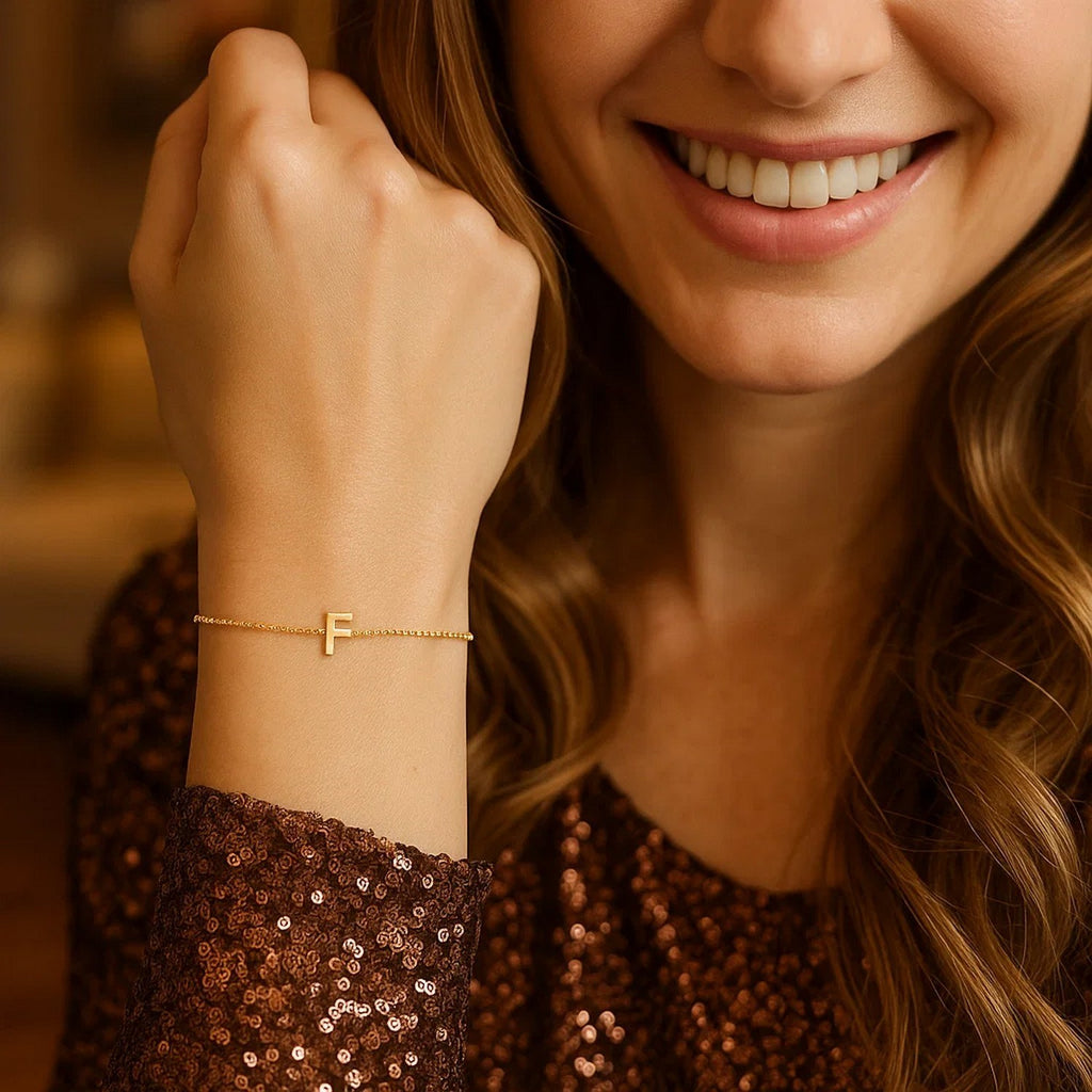 14K Yellow Gold Women's Mini Initial F Bracelet – 7 Inches – 14K Gold