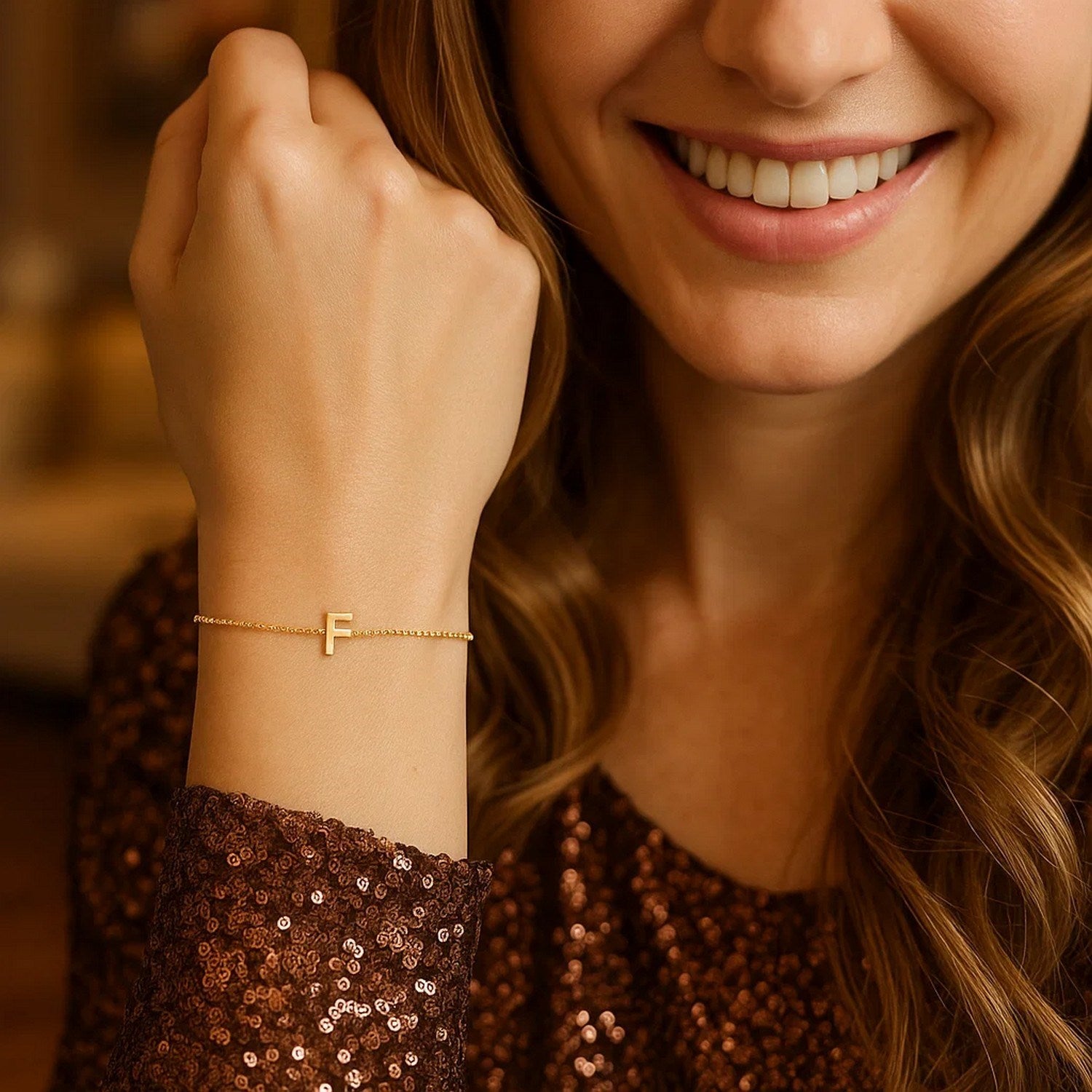 14K Yellow Gold Women's Mini Initial F Bracelet – 7 Inches – 14K Gold