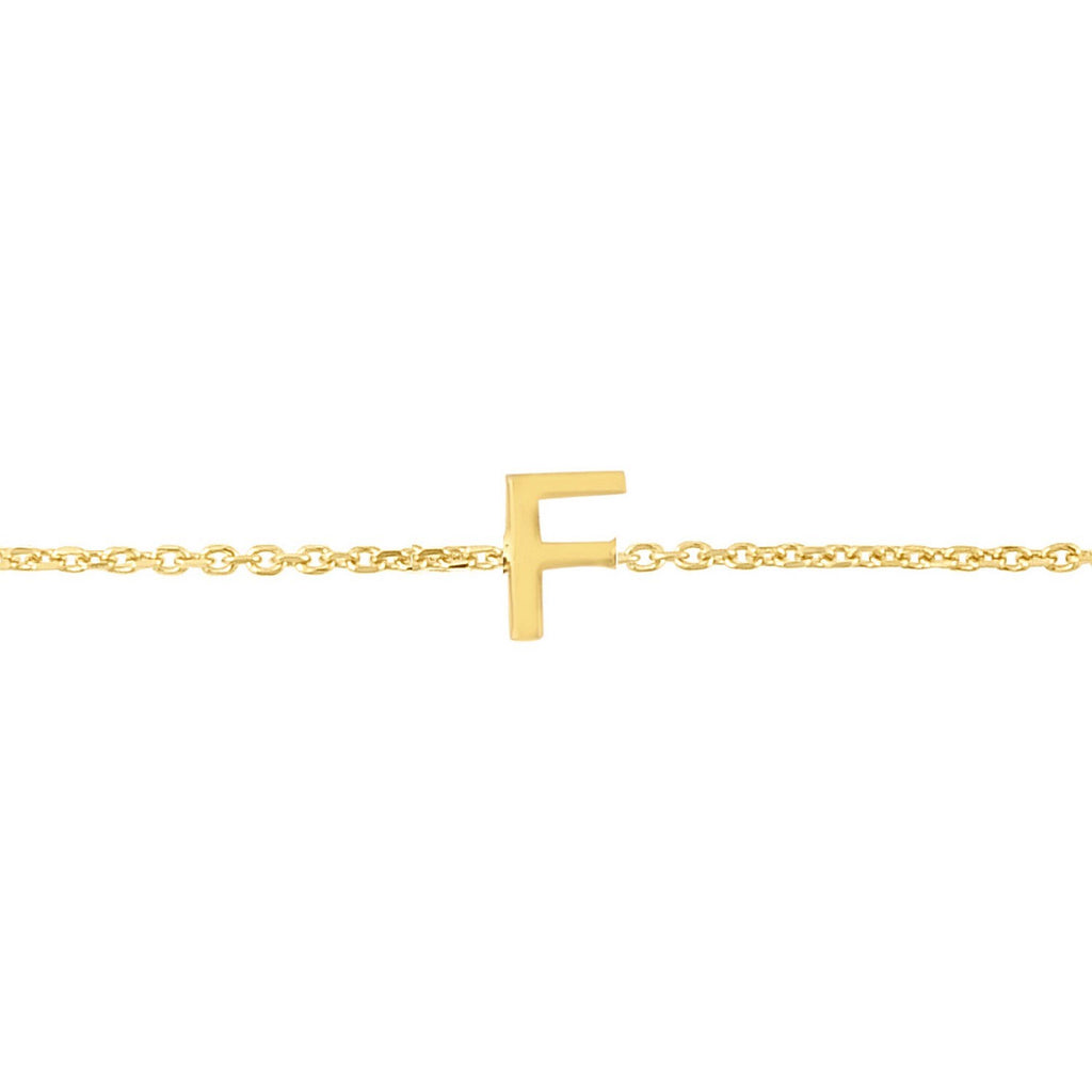 14K Yellow Gold Women's Mini Initial F Bracelet – 7 Inches – 14K Gold