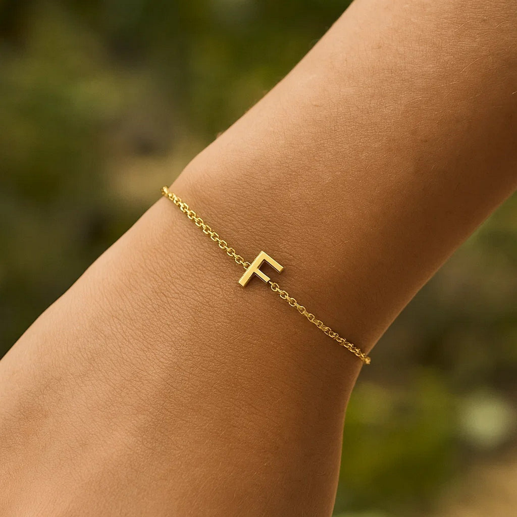 14K Yellow Gold Women's Mini Initial F Bracelet – 7 Inches – 14K Gold