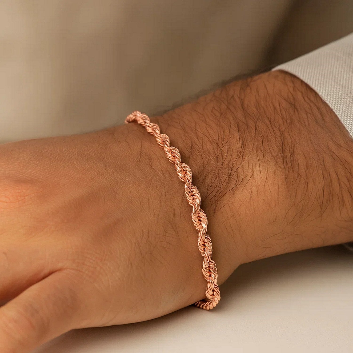 14K Rose Gold Solid Diamond Cut Rope Bracelet (4.00mm)