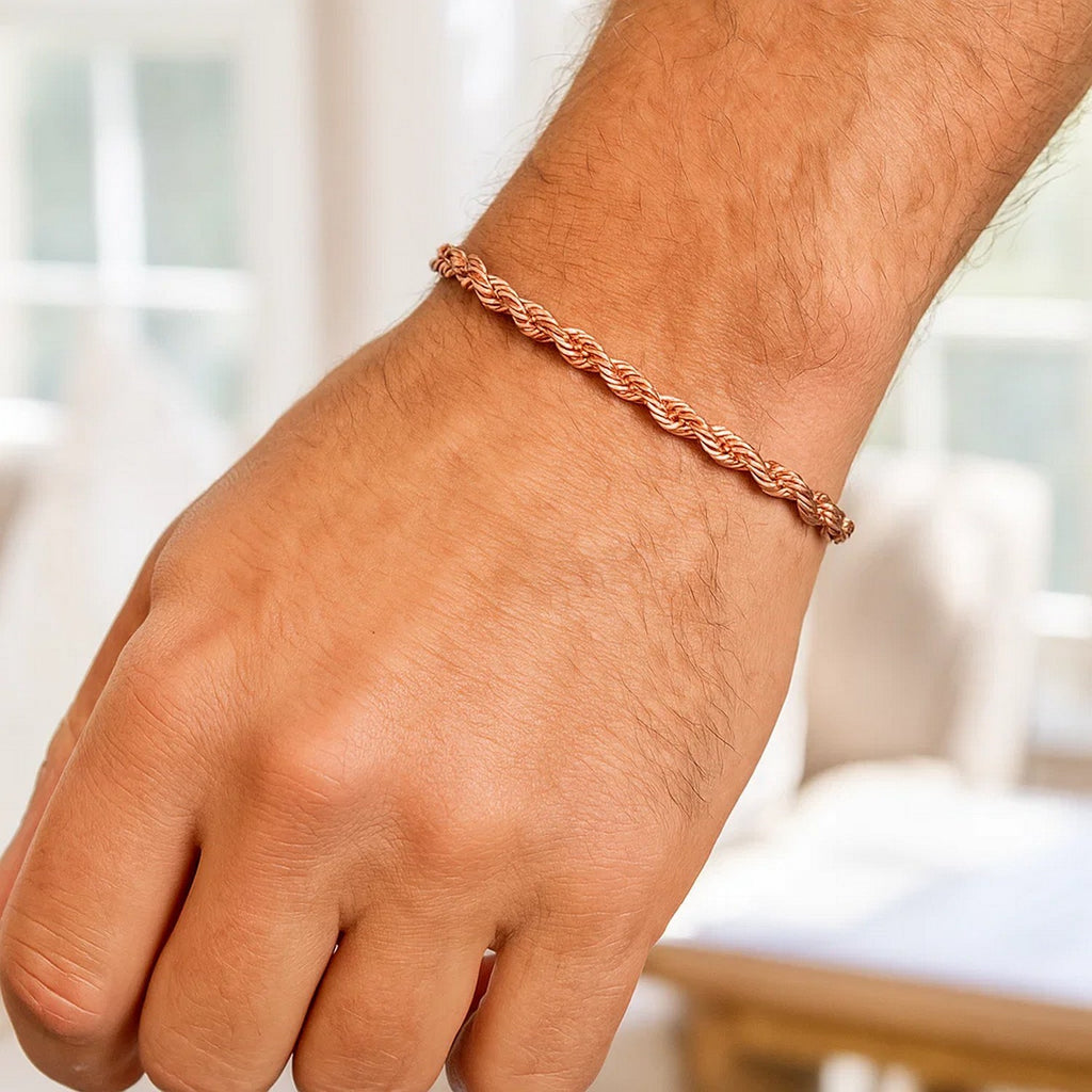14K Rose Gold Solid Diamond Cut Rope Bracelet (4.00mm)