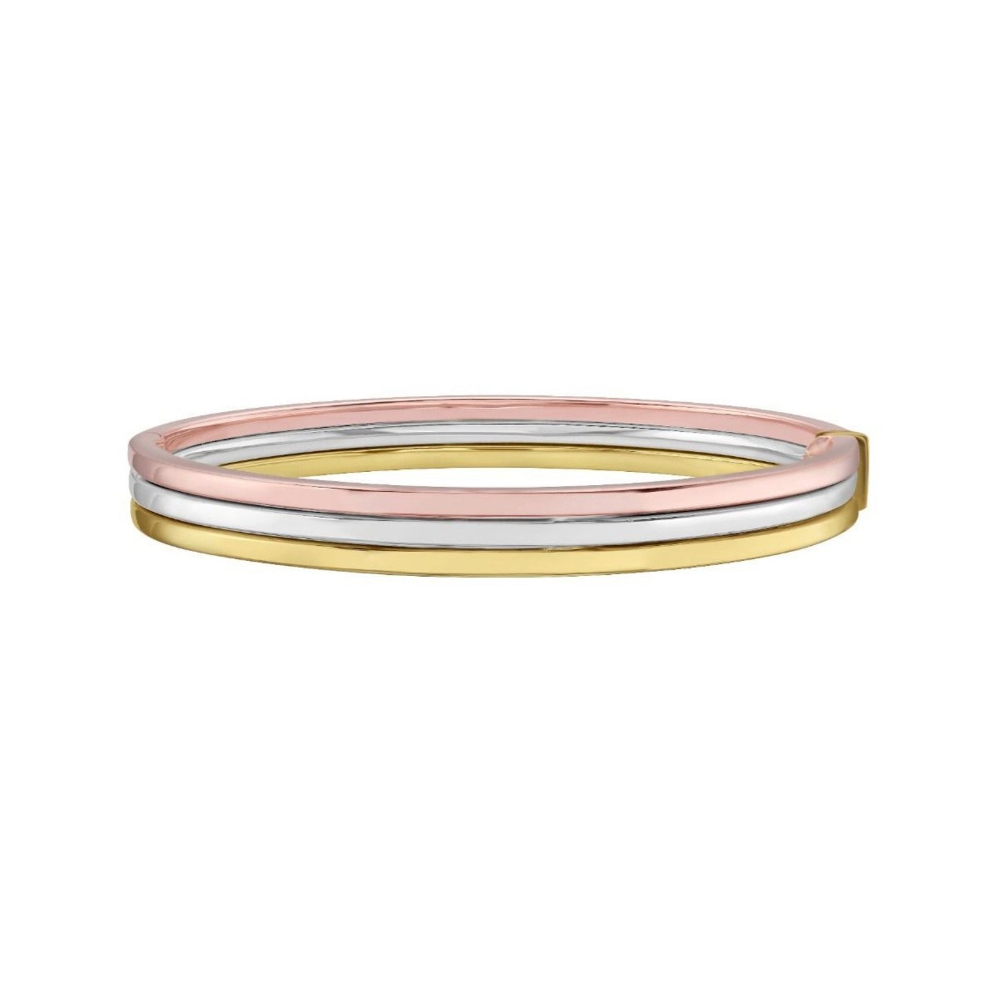 14K Tri-Color Gold Layered Trinity Bangle | Yellow, White & Rose Gold | 7.30 mm