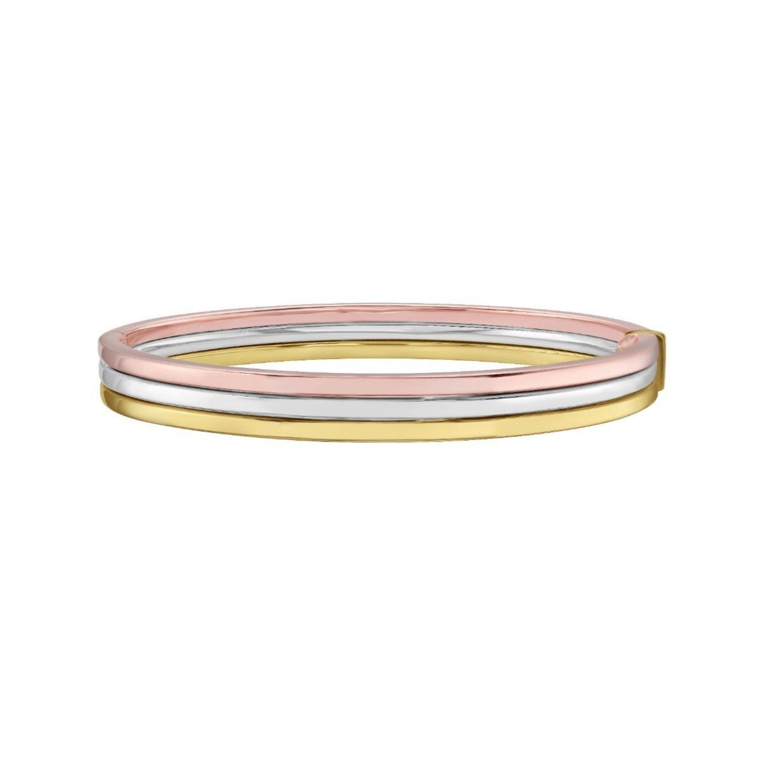 14K Tri-Color Gold Layered Trinity Bangle | Yellow, White & Rose Gold | 7.30 mm