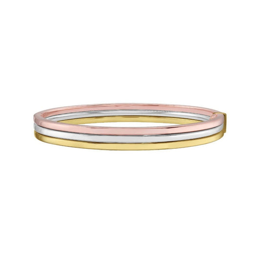14K Tri-Color Gold Layered Trinity Bangle | Yellow, White & Rose Gold | 7.30 mm