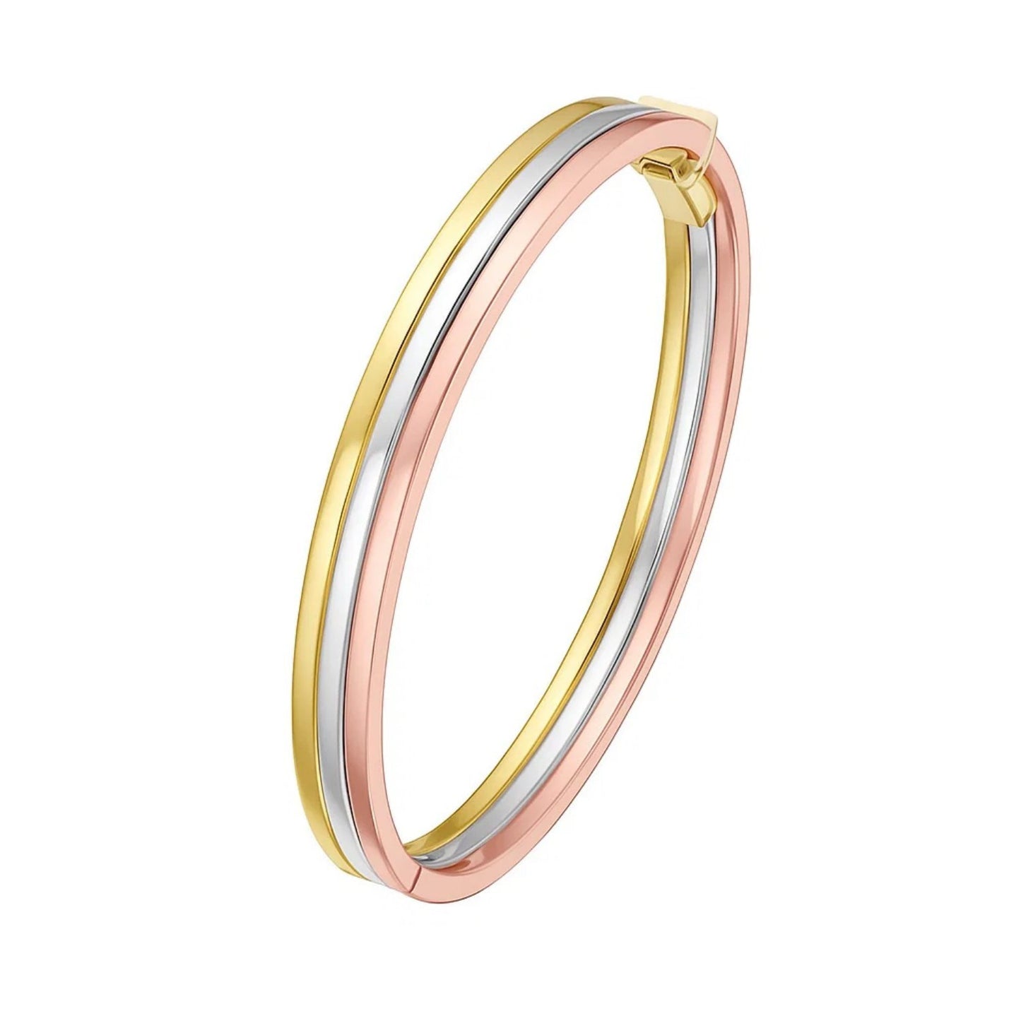 14K Tri-Color Gold Layered Trinity Bangle | Yellow, White & Rose Gold | 7.30 mm