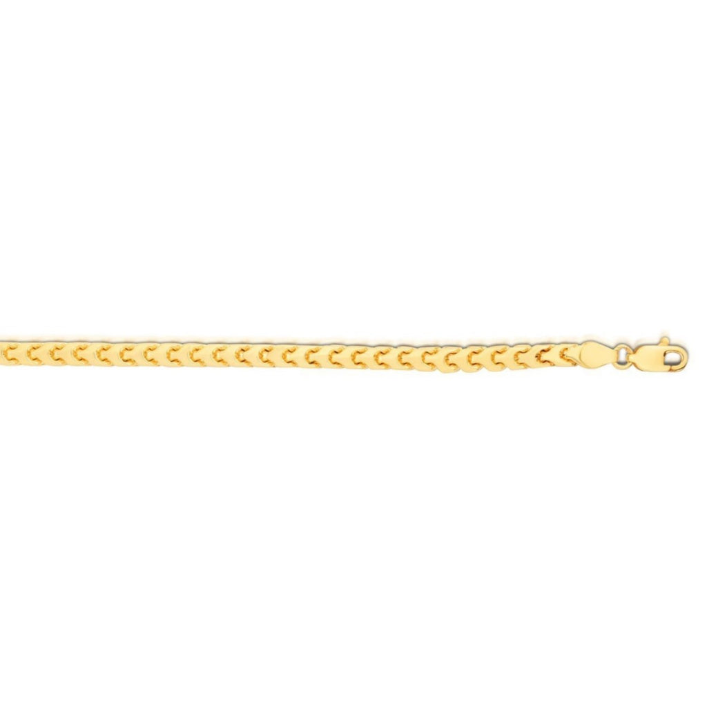 14K Yellow Gold Solid Diamond Cut Round Franco Bracelet (3.10mm)