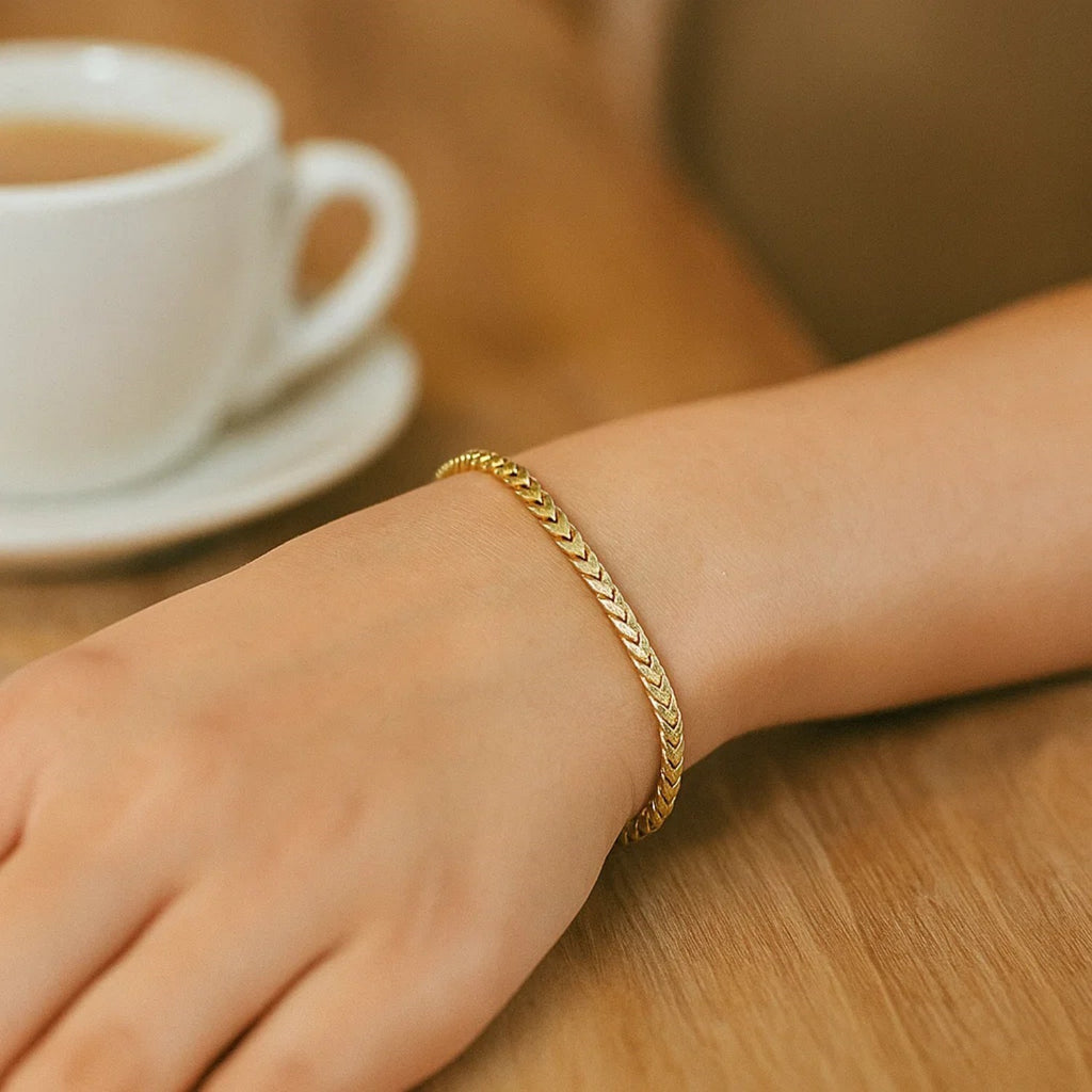 14K Yellow Gold Solid Diamond Cut Round Franco Bracelet (3.10mm)