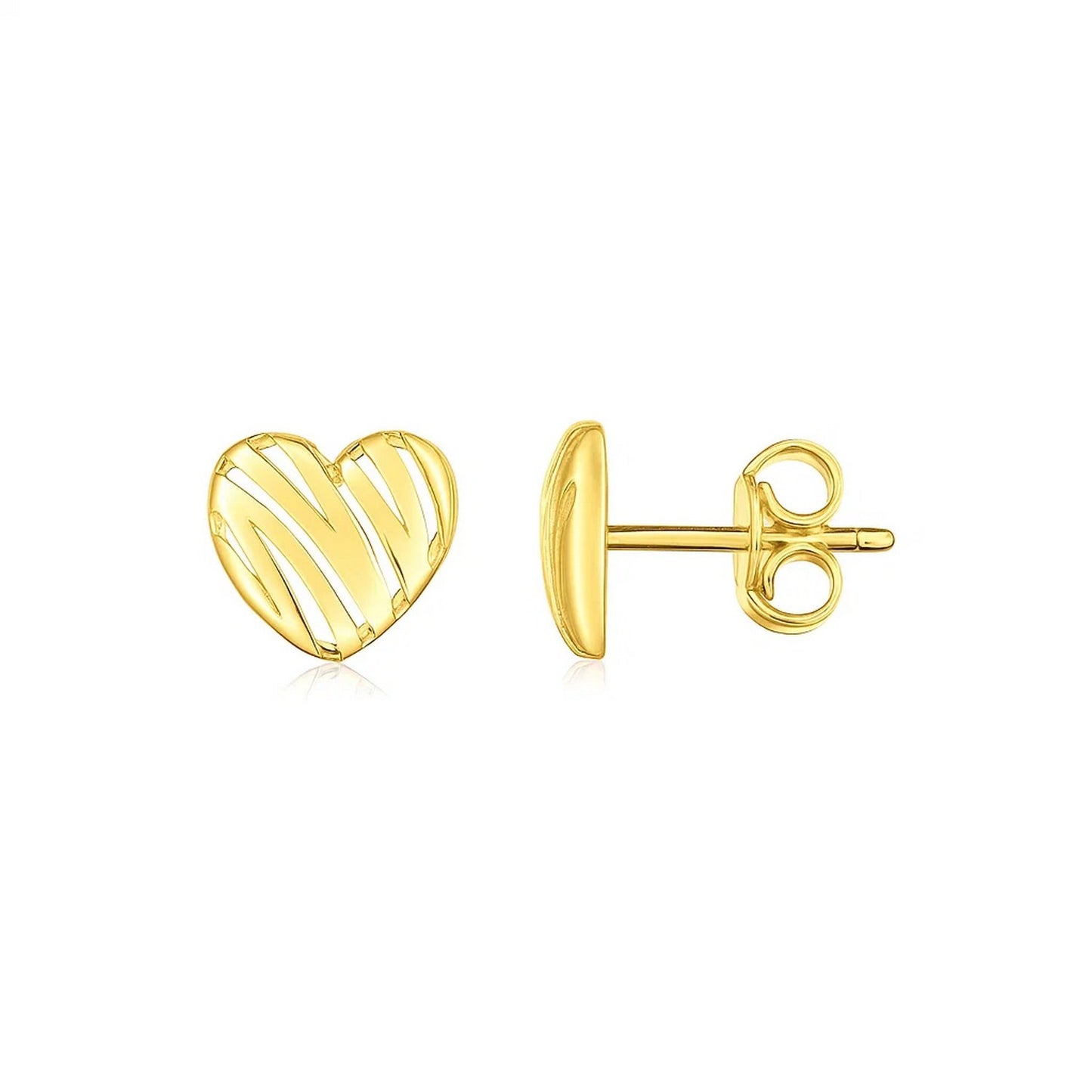 14K Yellow Gold Scribble Heart Stud Earrings