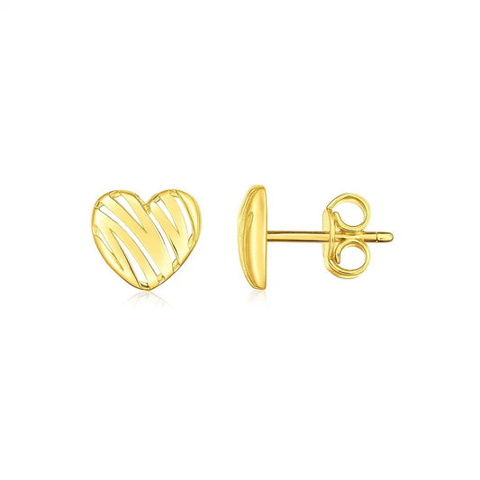 14K Yellow Gold Scribble Heart Stud Earrings