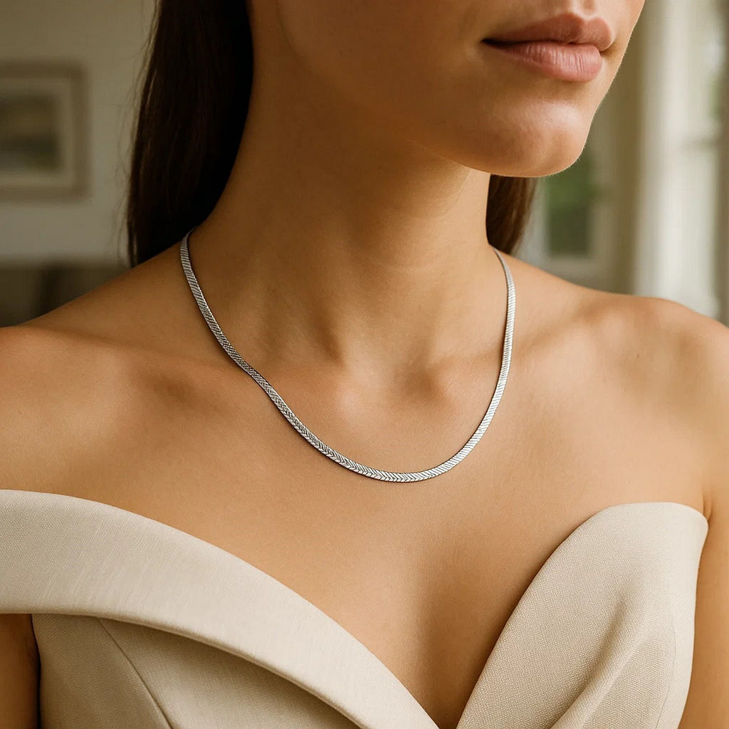 14K White Gold Super Flex Herringbone Chain 2.80mm | Solid Gold