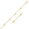 14K Yellow Gold Rolo Chain Bracelet with Puffed Heart Stations (3.30mm)