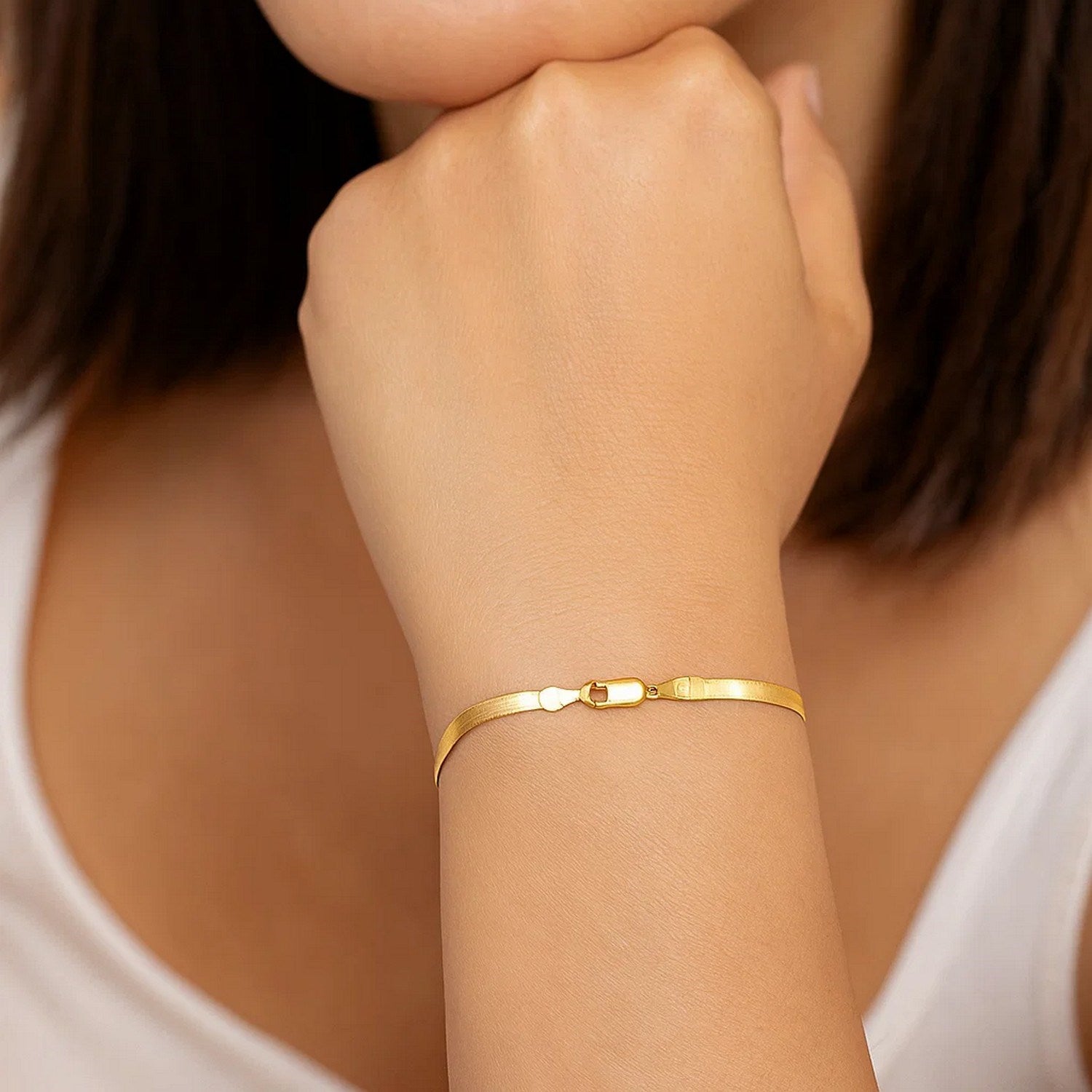 14K Yellow Gold Super Flex Herringbone Bracelet 1.50mm | Delicate Solid Gold
