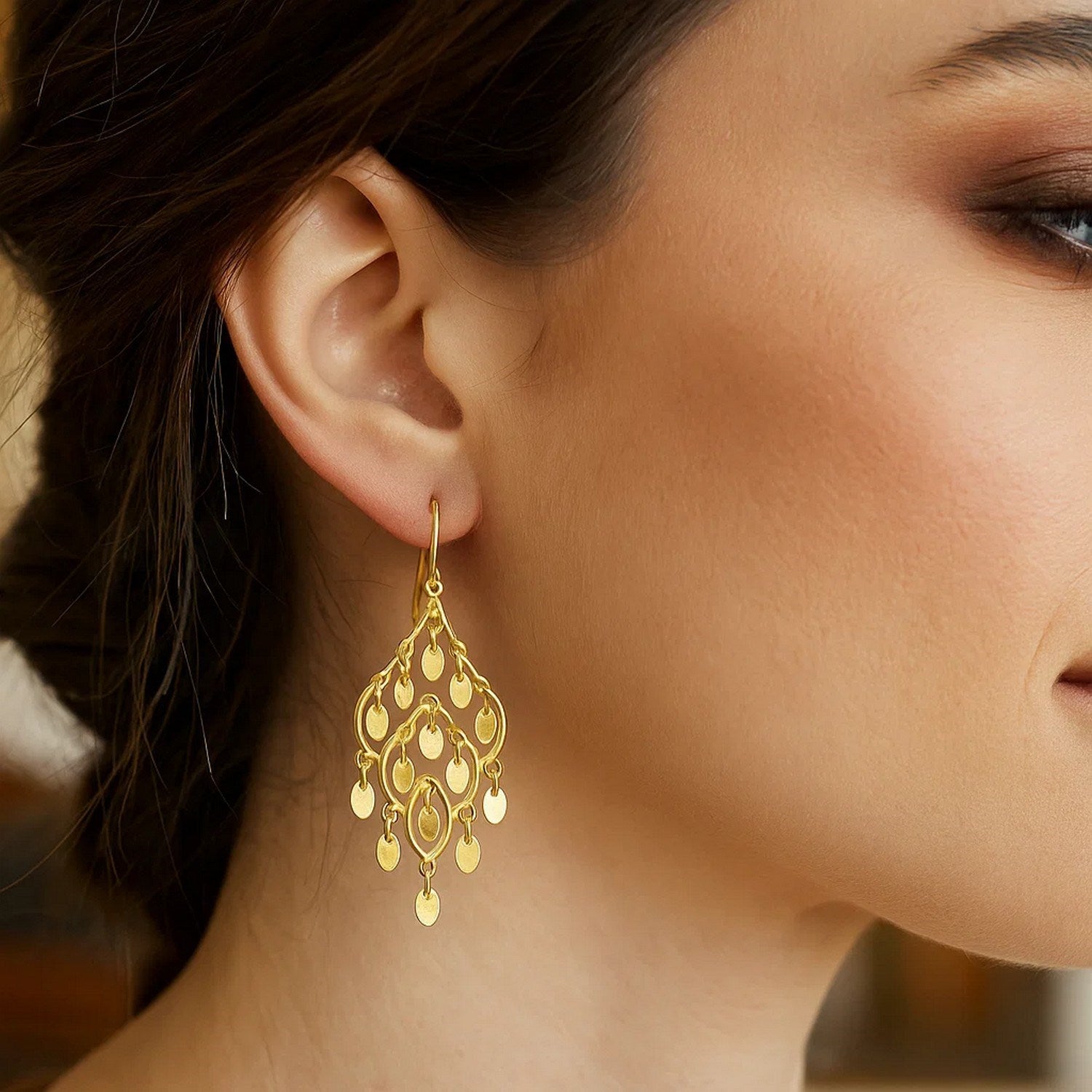 14K Yellow Gold Polished Chandelier Earring