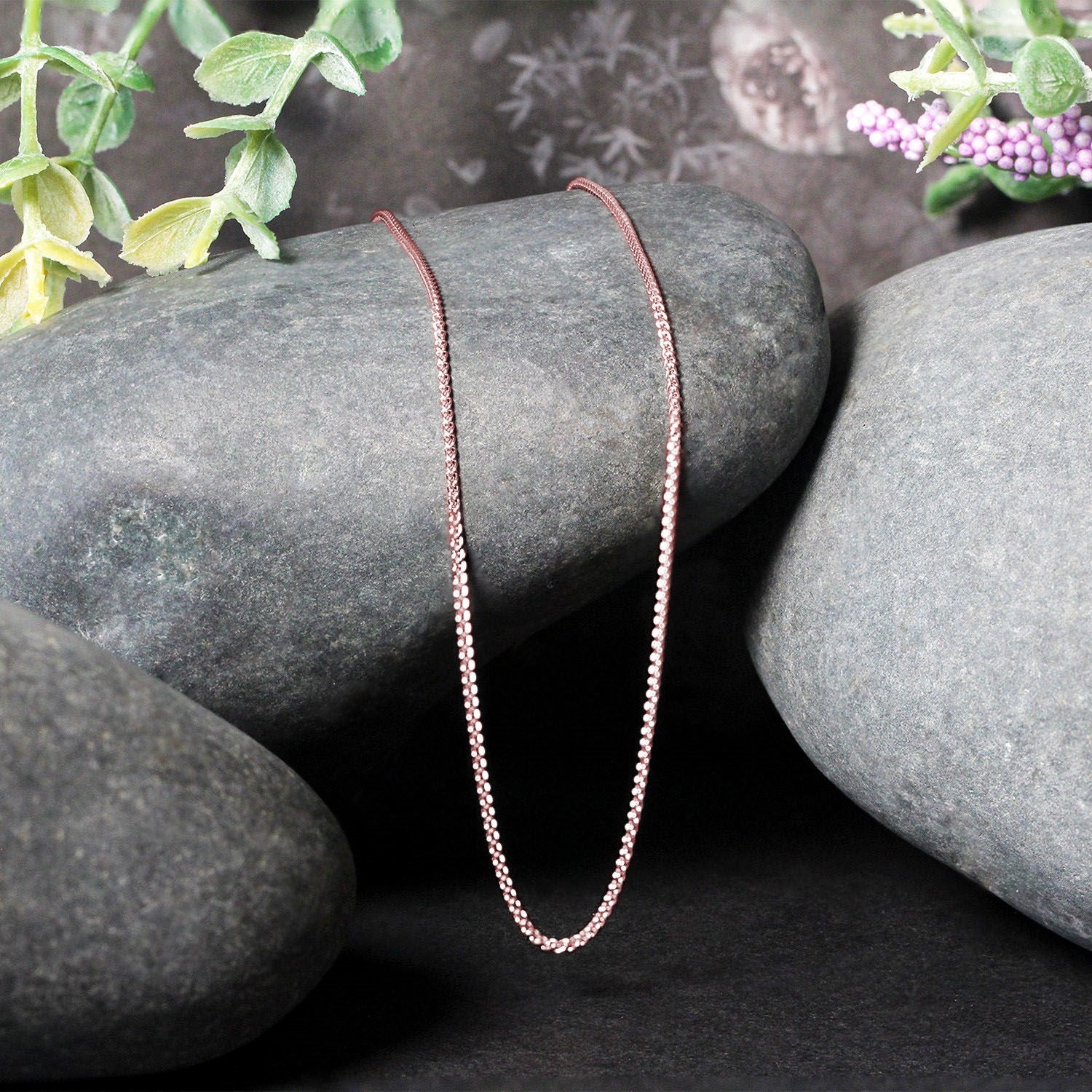 14K Rose Gold Round Wheat Chain – 1.00mm, Solid Gold
