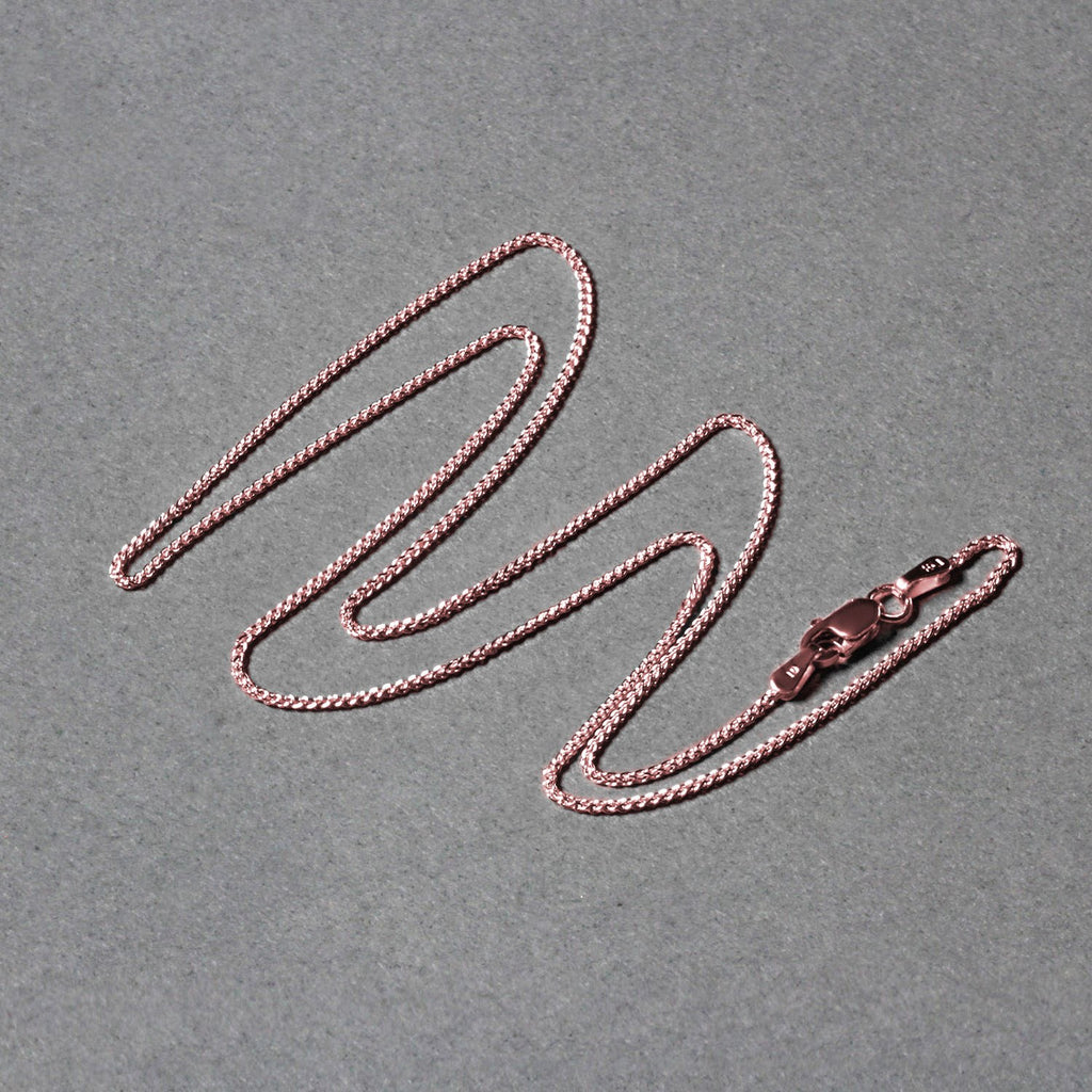 14K Rose Gold Round Wheat Chain – 1.00mm, Solid Gold