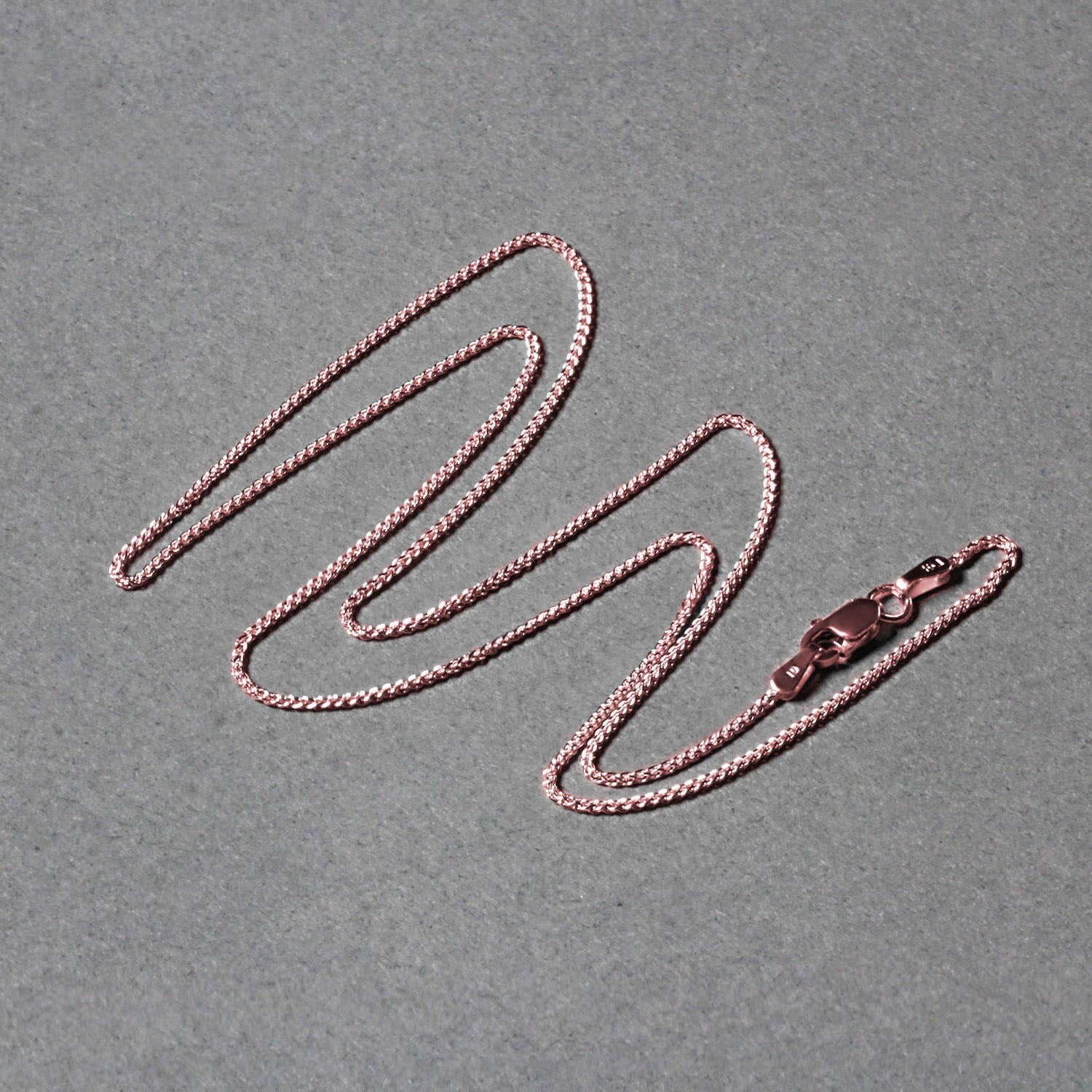 14K Rose Gold Round Wheat Chain – 1.00mm, Solid Gold