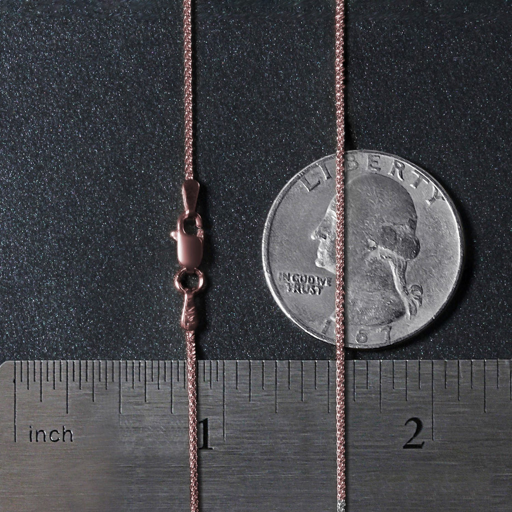 14K Rose Gold Round Wheat Chain – 1.00mm, Solid Gold