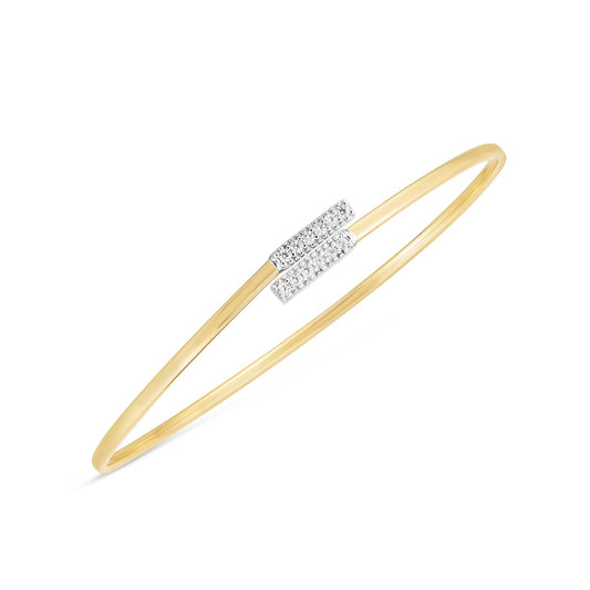14k Two-Tone Gold Diamond Bypass Bangle, 2.0 mm