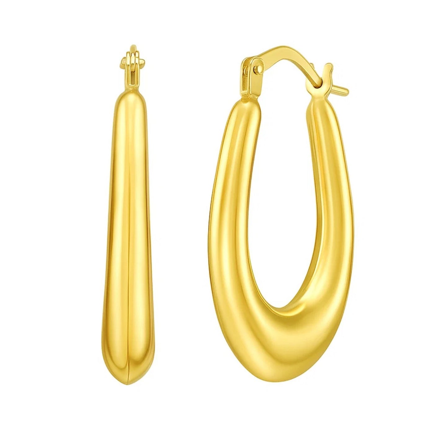 14K Yellow Gold Graduated Oval Hoop Earrings