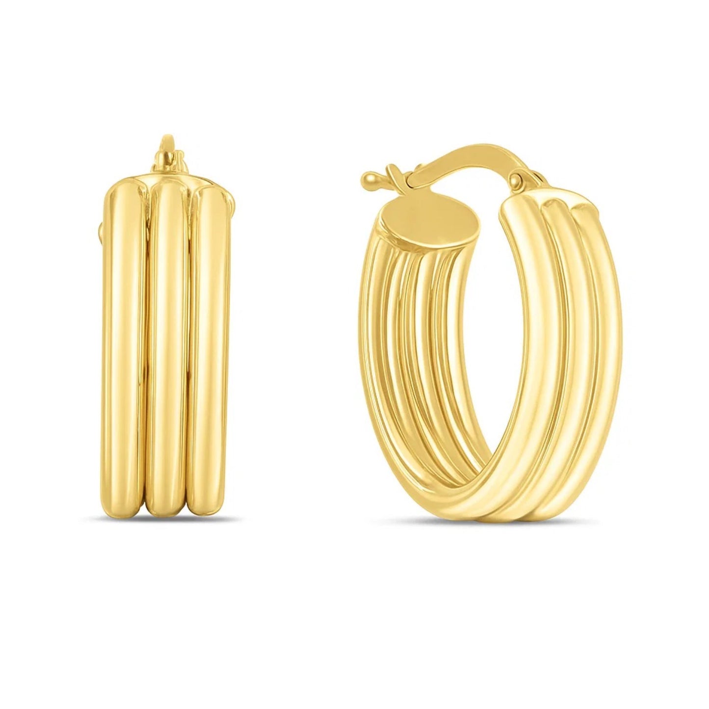 14K Yellow Gold Triple Row Oval Hoop Earrings (17.00 mm)