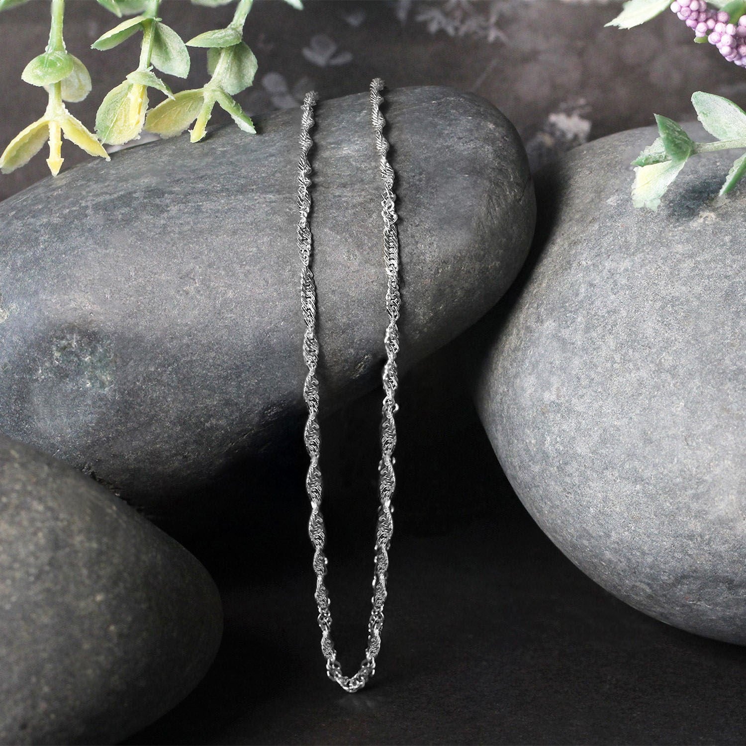 14K White Gold Singapore Chain 1.80mm | Solid Gold, Lobster Clasp