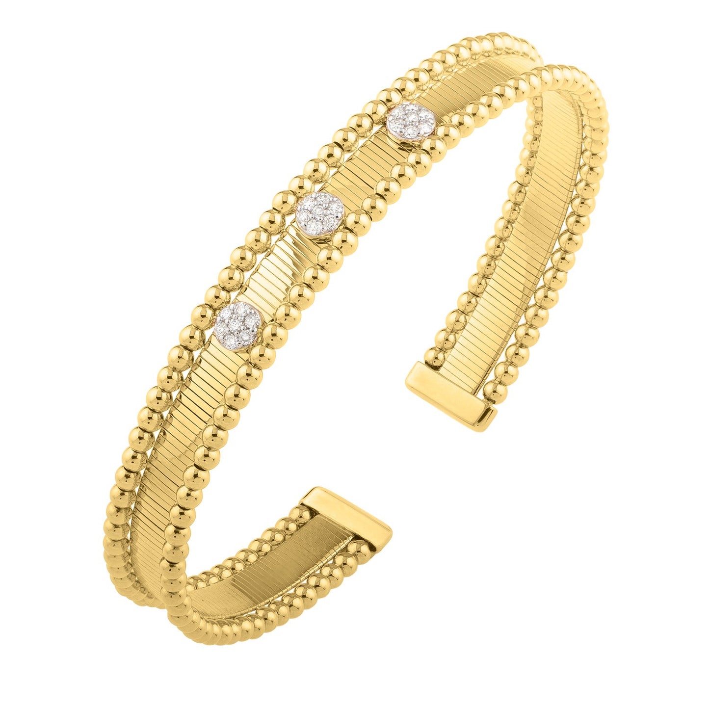 14K Two-Tone Diamond Pallina Cuff Bangle, 9 mm
