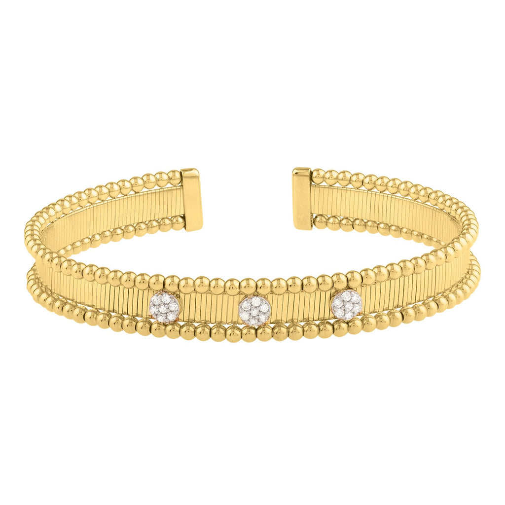 14K Two-Tone Diamond Pallina Cuff Bangle, 9 mm